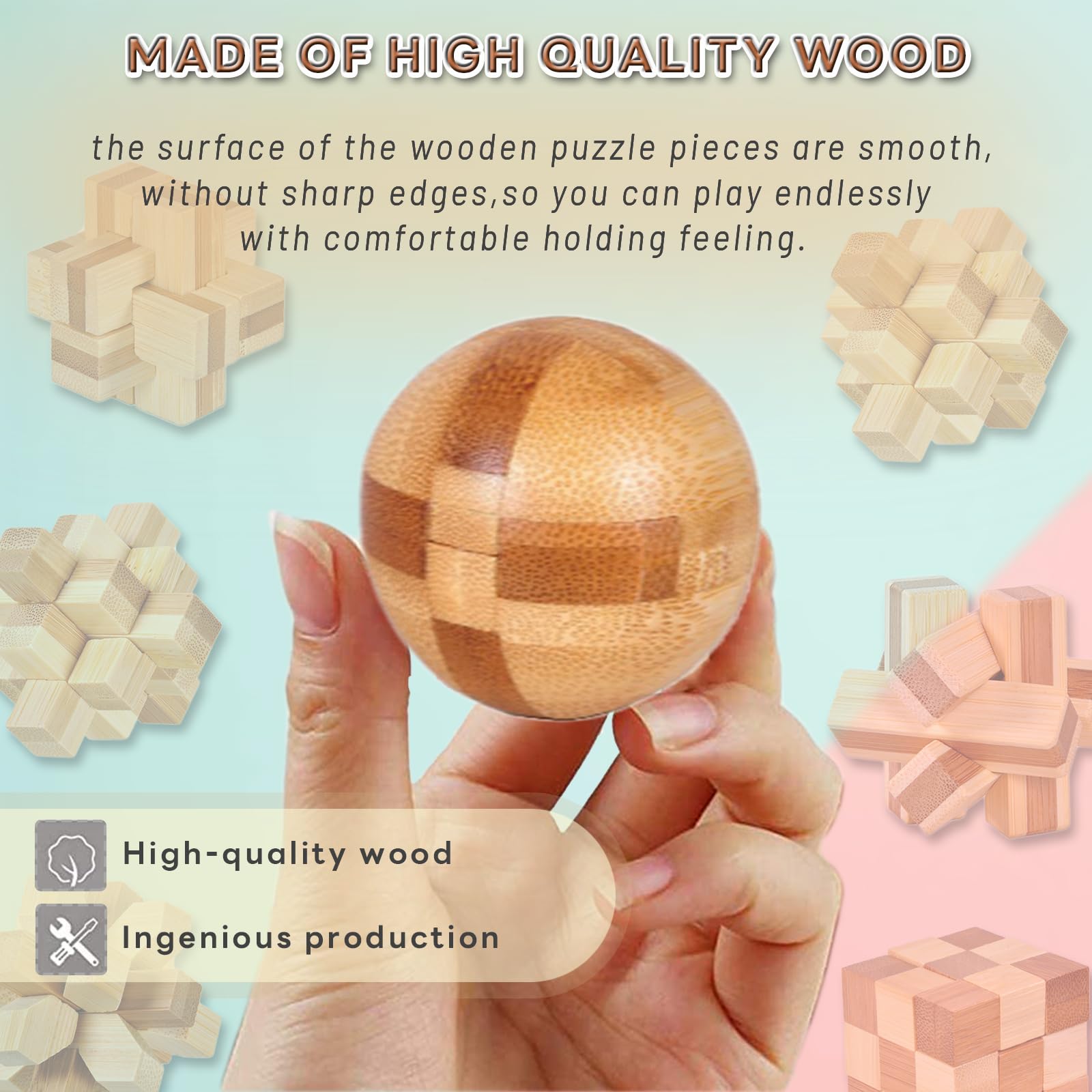 WishesMar 32 Pcs Wooden Brain Teaser Puzzles and Metal Wire Brain Teaser Set Logic Mind Educational Toy - Image 3