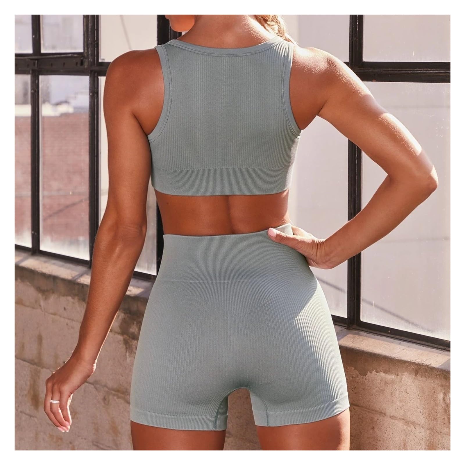 1 Set Seamless Ribbed Yoga Sets Workout For Women Gym Suits Crop Tank High Waist Shorts Outfits Fitness Running para Mujer