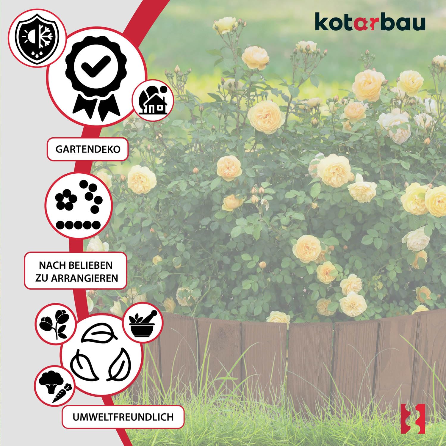 KOTARBAU® Bordura Madera - Valla Baja para Jardin - 200 x 20 cm - Bordura de Jardín - Marrón - Vallas de Madera