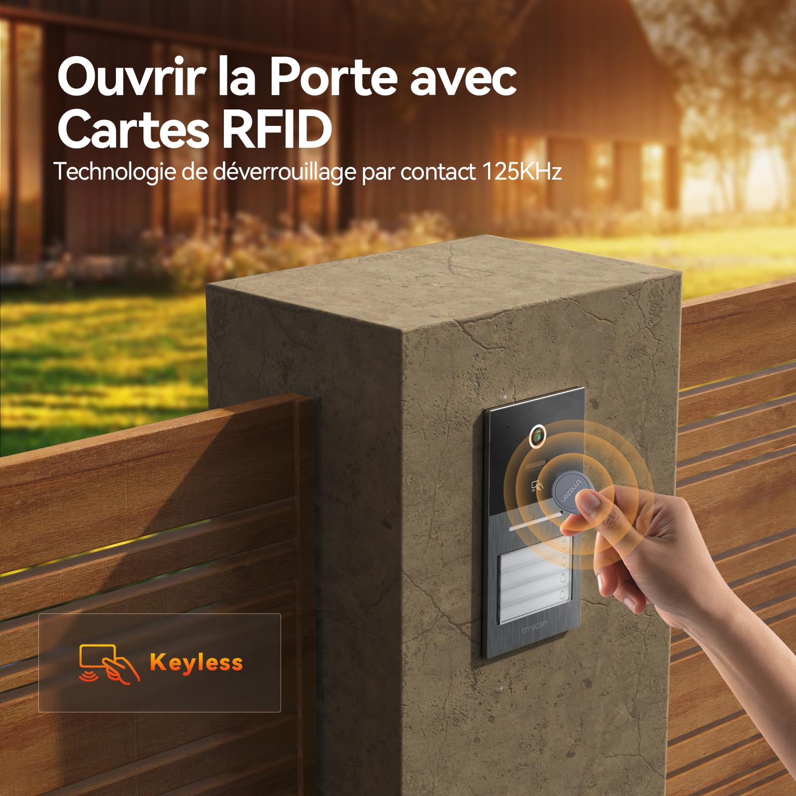 TMEZON Visiophone connecté Filaire 2 Fils Y70,Interphone Vidéo WiFi avec IP Moniteur écran Tactile,Sonnette de Caméra Vision Nocturne,APP Unlock à Distance,Badges,Detection Humaine,4 Familles