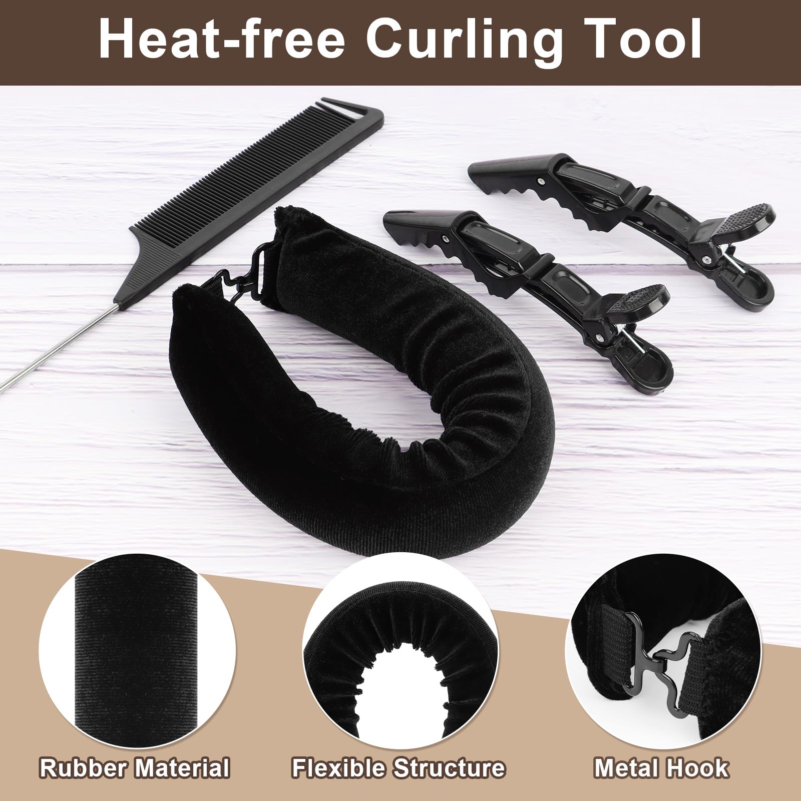 Lockenwickler Ohne Hitze Set 4PCS Haarspangen Schlafmützen Heatless Curls Overnight Hair Curler Heatless Lockenband über Nacht Locken über Nacht Ohne Hitze Blow Out Overnigh für Alle Hair Type Schwarz