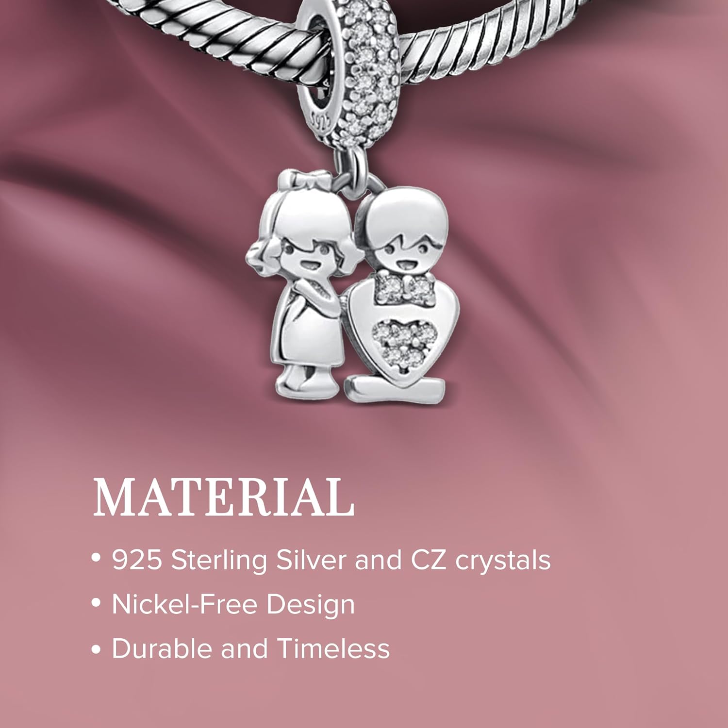 Bolenvi Brother Sister Boy Girl Dangle Pendant Charm, Omni Clasp Clip on 925 Sterling Silver Charms Compatible with Pandora & Similar Bracelets, Necklaces & DIY Jewelry, Charms for Jewelry Making - Image 3