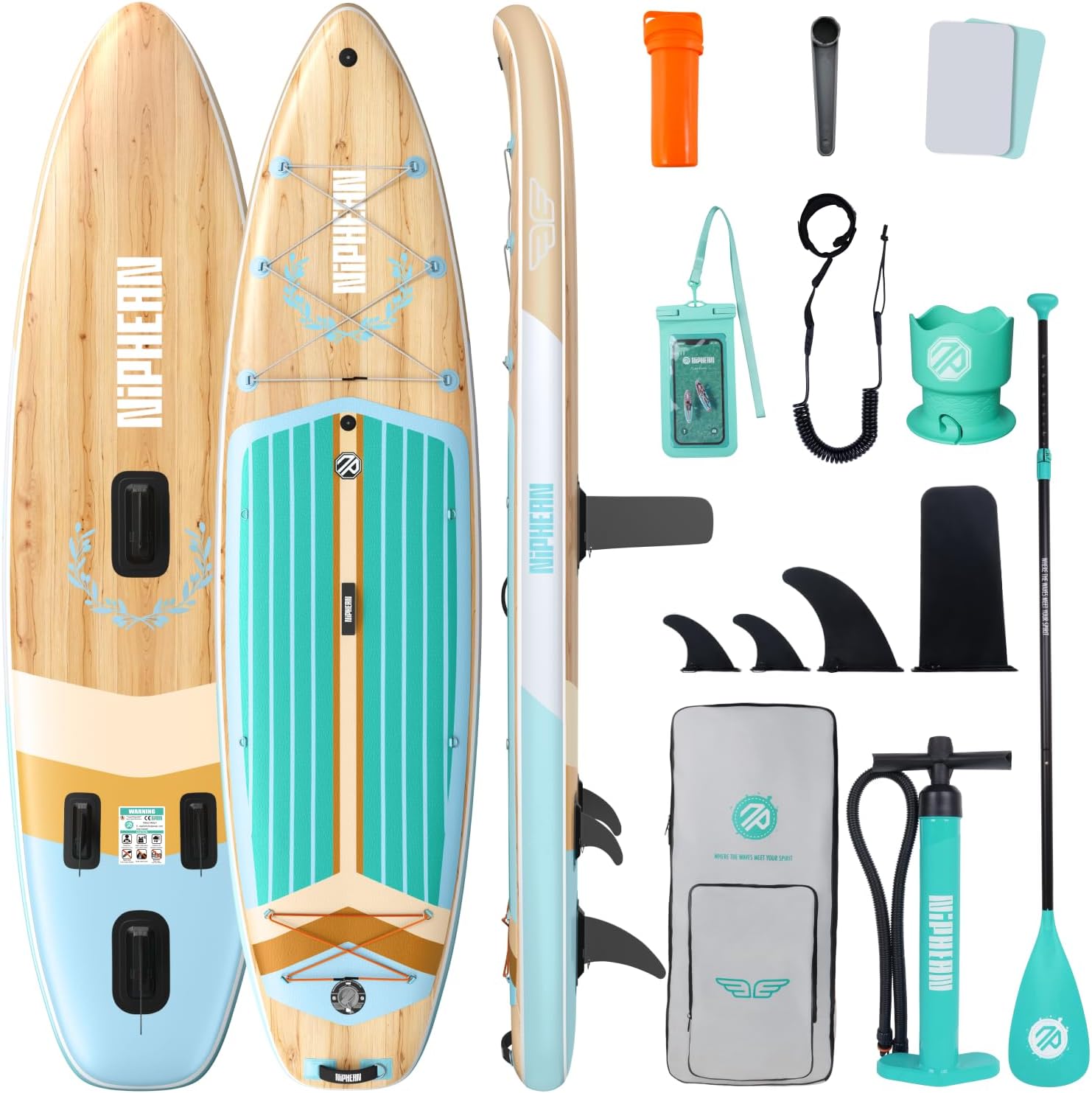 Niphean (Extra Large) Inflatable Paddle Board, 11ft SUP 2+1 People Family | 500lbs Capacity Stand Up Paddle Boards for Adults with SUP Accessories, StabilTrac Fin Non-Slip Paddleboard