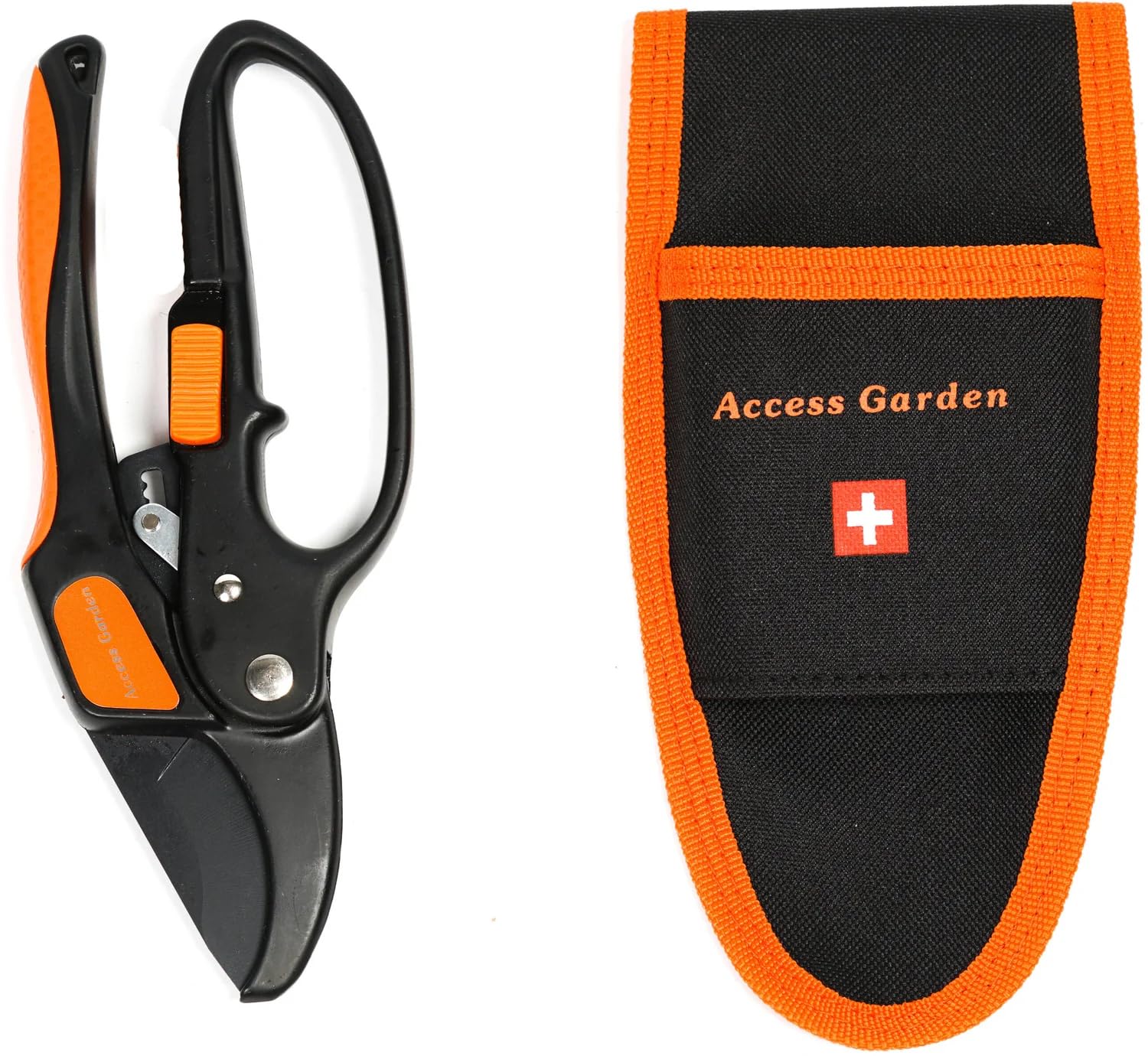 Sécateur à crémaillère - Access Garden, système de crémaillère force X5, en aluminium et lame en acier traitée au téflon