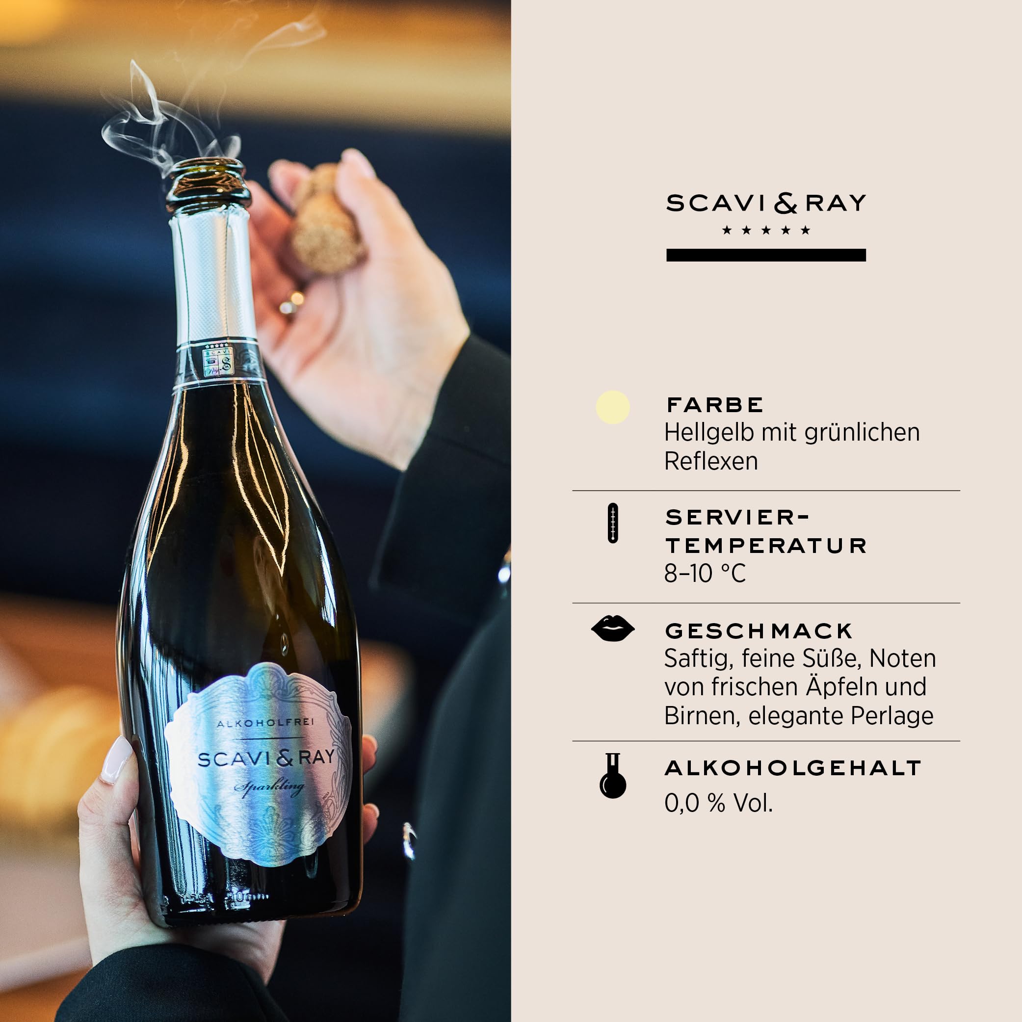 SCAVI & RAY alkoholfreier Sekt Sparkling 6 x 0,75l - 0,0% Alkohol, halbtrocken, fruchtig-frischer Schaumwein mit eleganter Perlage ohne Alkohol – perfekt für stilvolle & alkoholfreie Momente