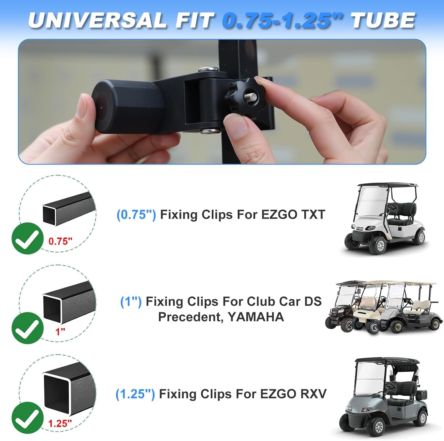 Golf Cart Flag Holder and Flag Pole Kit for Yamaha, EZGO, Club Car, Upgraded Flag Bracket for 0.59-1.18" Round/Oval/Square Rails Golf Carts, Boat, Golf Push Carts, Included USA Flag (22.8”×11.4”) 2PCS