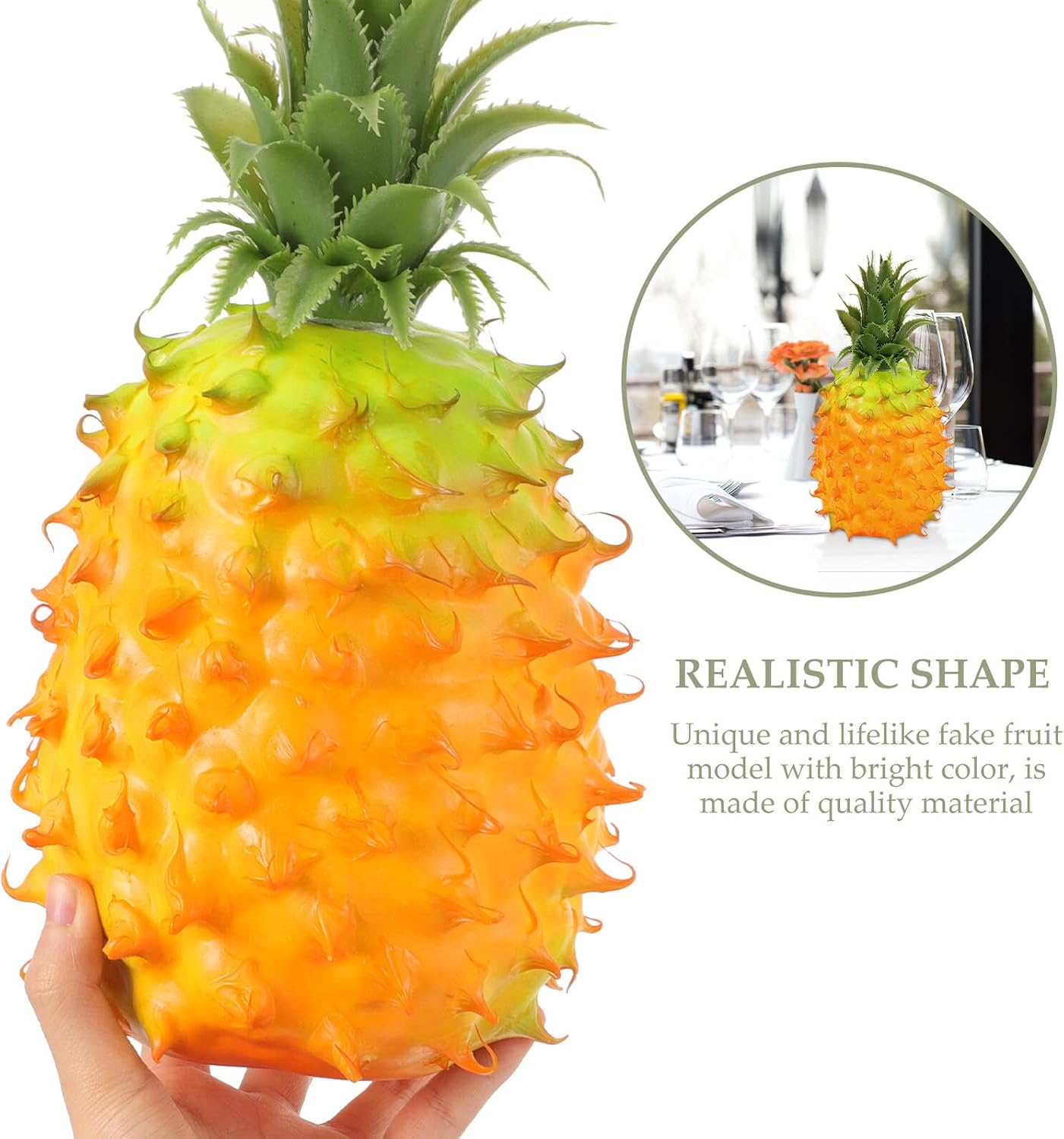 GARVALON Artificial Pineapple Fruit Model Large Foam Faux Pineapple Lifelike Simulated Fake Fruit Ornament for Home Cabinet Kitchen Photography Prop