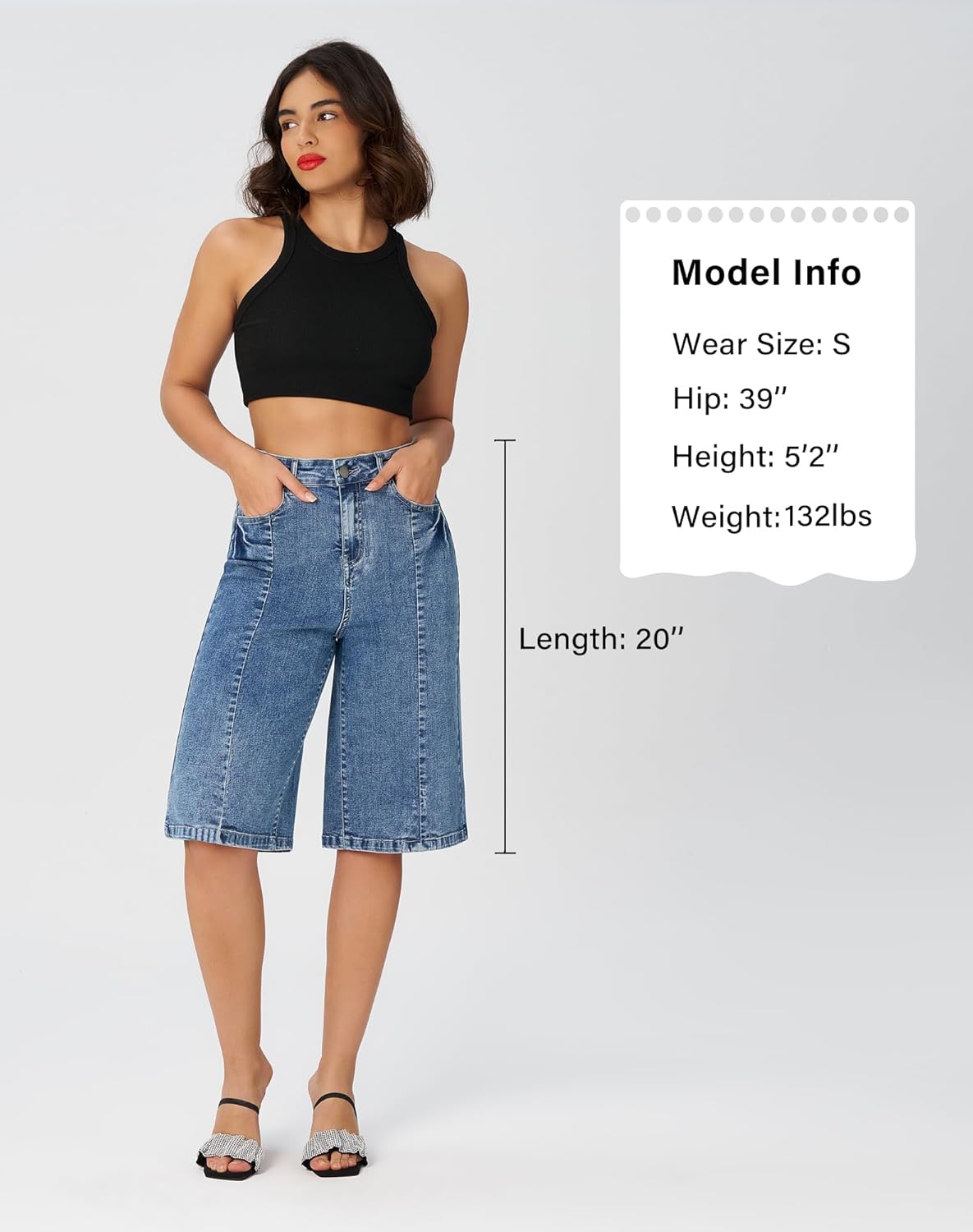 roswear Women's Baggy Jorts Long Bermuda Jean Shorts Wide Leg Stretchy High Waisted Denim Shorts - Image 4