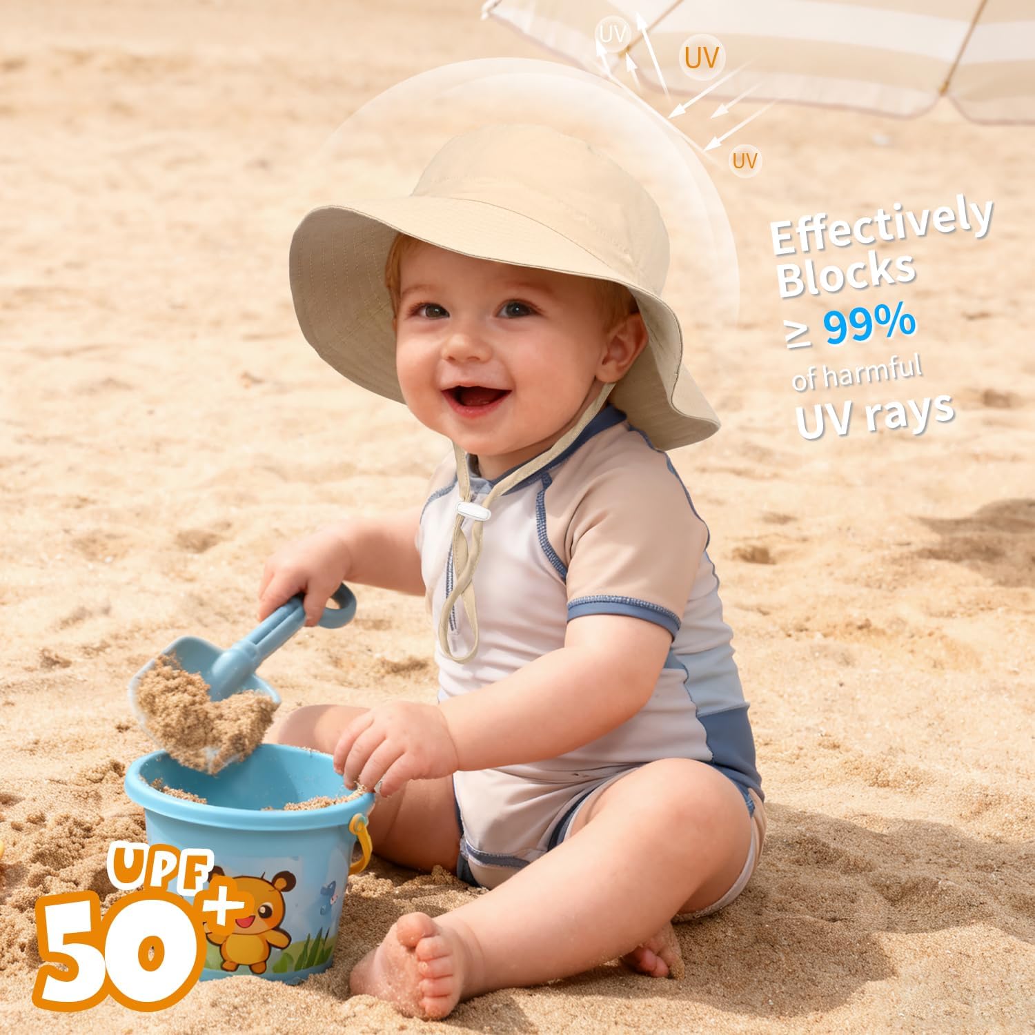 Baby Toddler Sun Hat,Boys Girls Adjustable Bucket Hat for Kids UPF 50+ Sun Protective Child Summer Beach Hats 0-5 Years