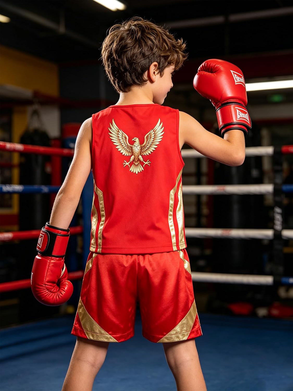 Boys Youth Fight Shirt Set Boxing Training Outfits Quick Dry Boxer Outfit Mma Tank Top and Short Set Red 10 Years