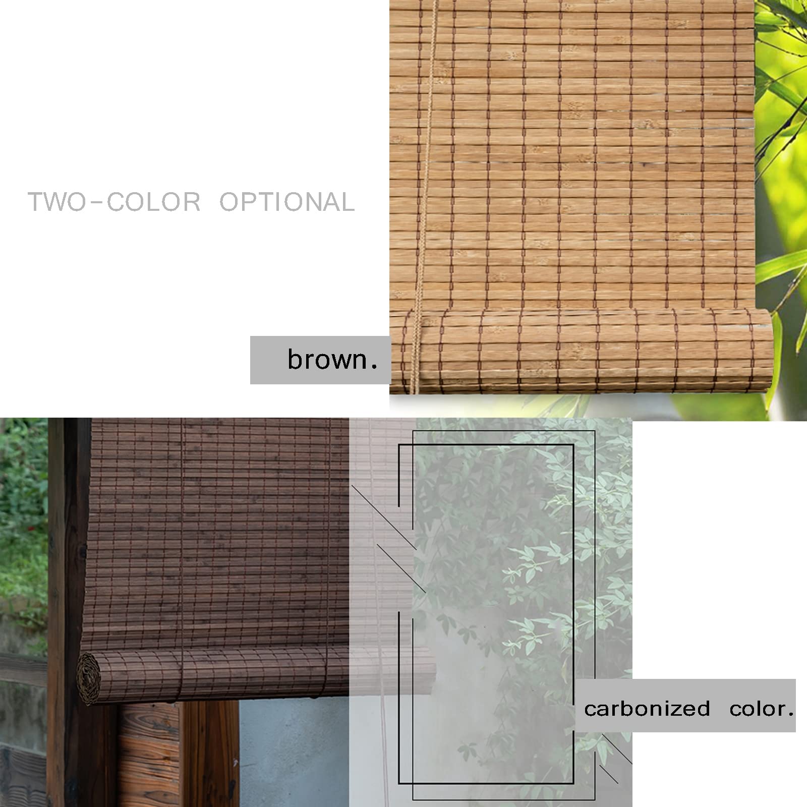 Tenda a Rullo in bambù, Tende in Bambu da Esterno, Tende A Rullo per Interni,Avvolgibile Bamboo, Oscurante Traspirante Tenda, per Giardino Balcone Porta Finestra,W60xH200cm/W23.62xH78.74in