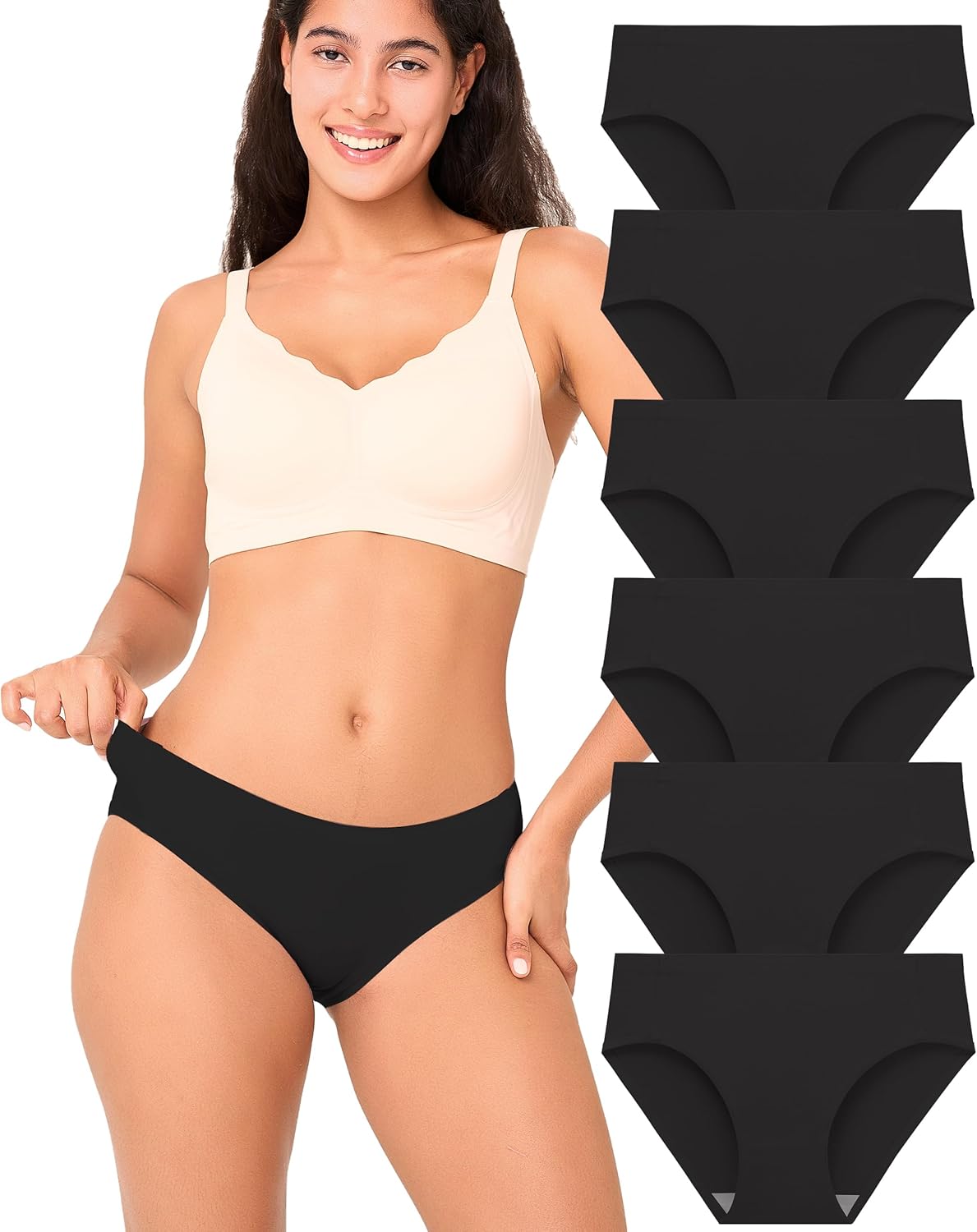 BAMBOO COOL Women's No Show Bikini Seamless Underwear for Women Low Waisted Non-marking Stretch Panties Full Coverage，6 Pack