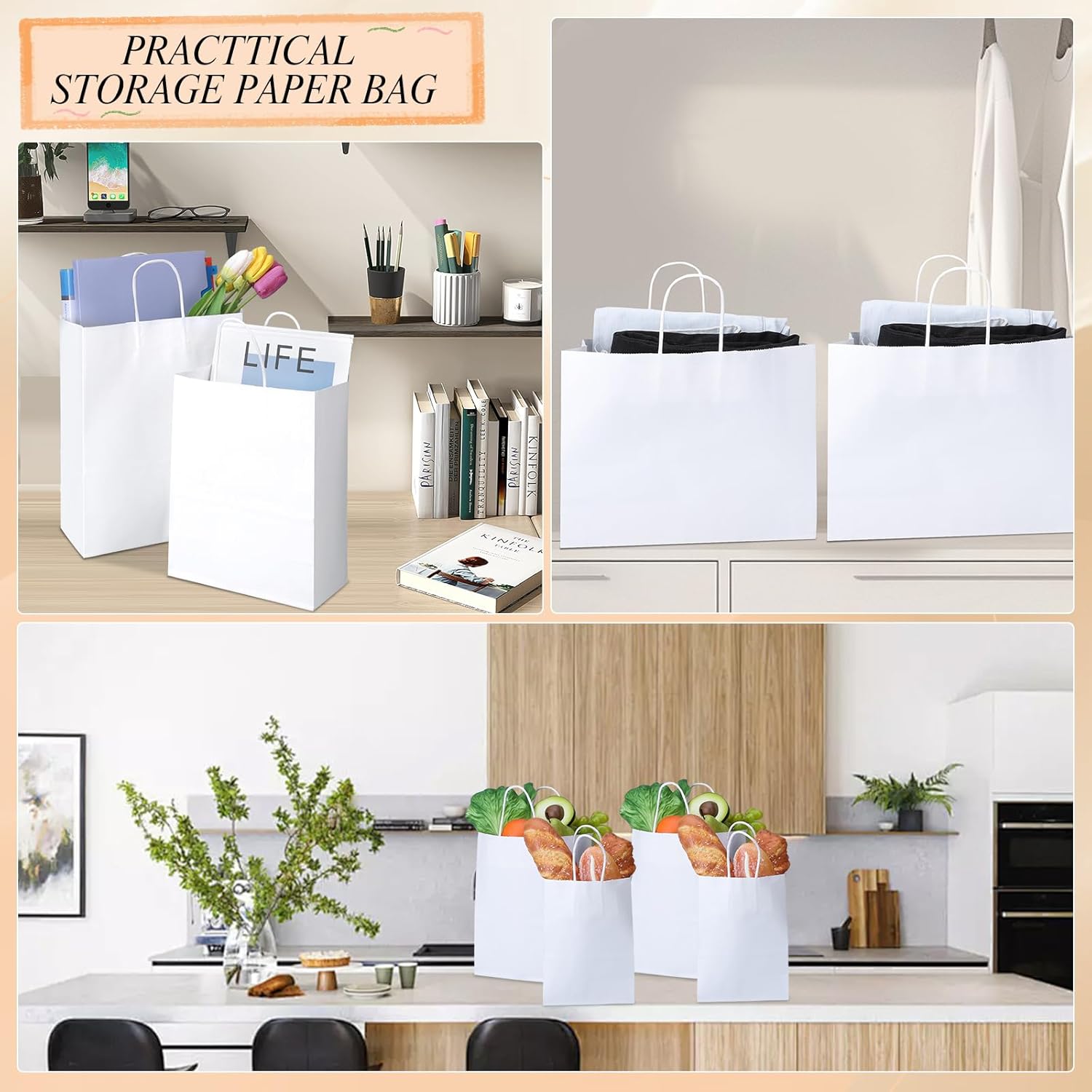 woric 120 PCS White Gift Bags with Handles, Large Gift Bags 4 Assorted Sizes White Paper Valentine's Day Bags Bulk for Gifts Small Business Retails Shopping - Image 5