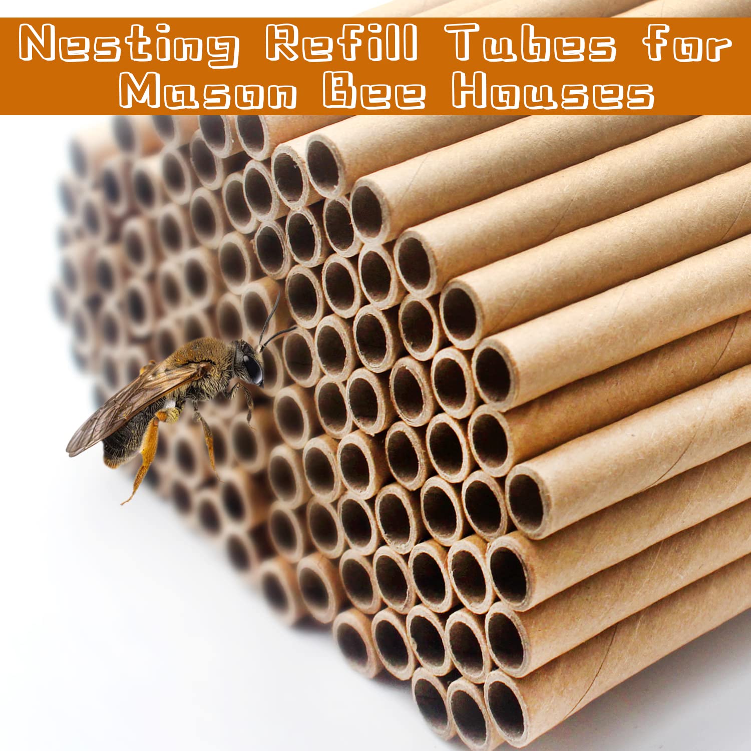 Anvin Pack of 100 Mason Bee Tubes 15cm Nesting Refill Cardboard Tubes Bee House Paper Inserts Replacement Liners for Mason Bee House Bee Hotels Bee Condo Beekeeper Accessory(8mm Diameter)