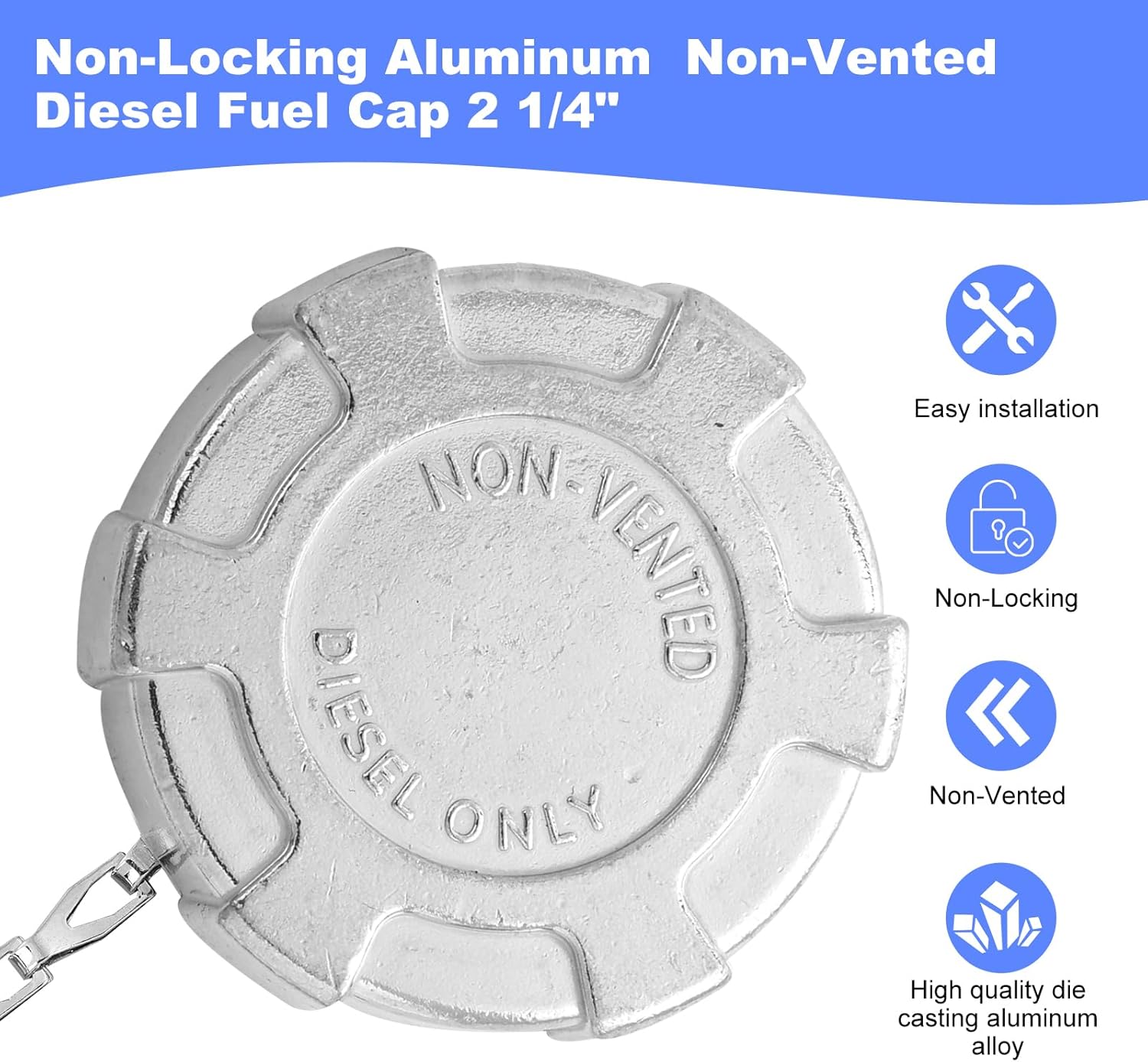 Diesel Fuel Cap 2 1/4" for International Non-Locking Aluminum Diesel Fuel Tank Cap Non-Vented Compatible with 1984-2016 Ford F600 F650 F700 F750 GMC C6500 TopKick 4100 4200 4800 4900 Trucks