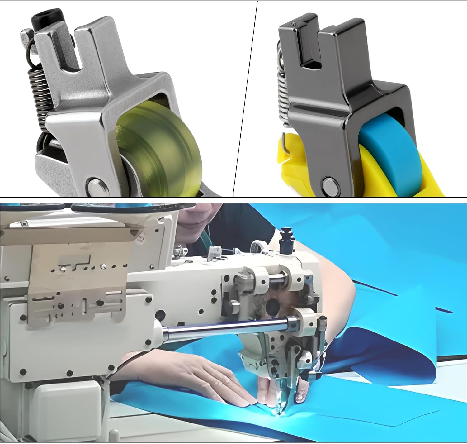 2Pcs Roller Sewing Presser Foot 1 Roll Roller Foot + 3 Roll Roller Foot Replacement Part Narrow Wheel Presser Foot Suitable for Most Industrial Sewing Machine