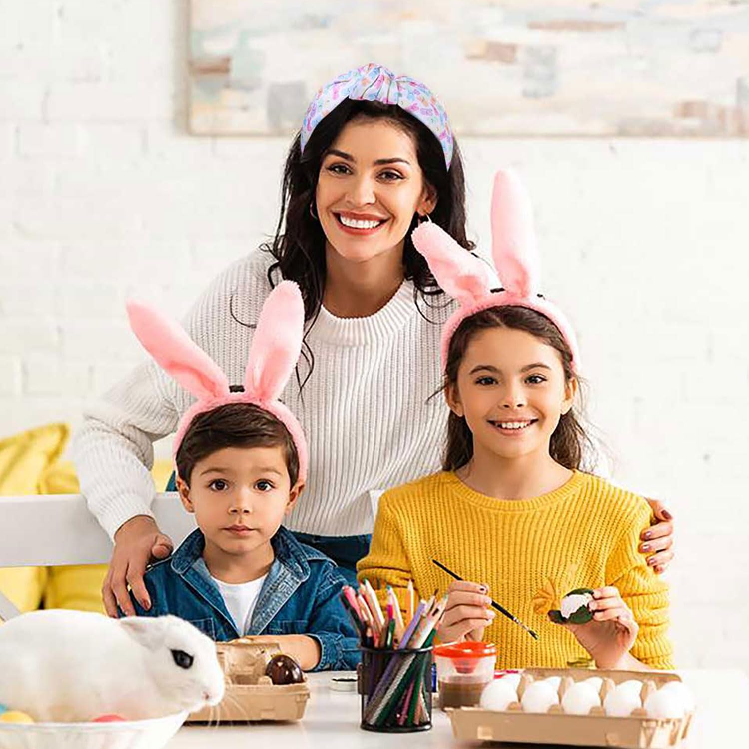 Easter Headband for Women Beaded Bunny Knotted Headband Crystal Rhinestone Wide Top Knot Headbands Easter Accessories Holiday Festive Hair Accessory Party Jewelry Gifts (Bunny 2) - Image 3