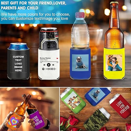 Miniatura 5 de Enfriadores de cerveza personalizados con funda para latas, 1 a 150 unidades, soporte para botellas de bebidas con logotipo y texto de imagen para