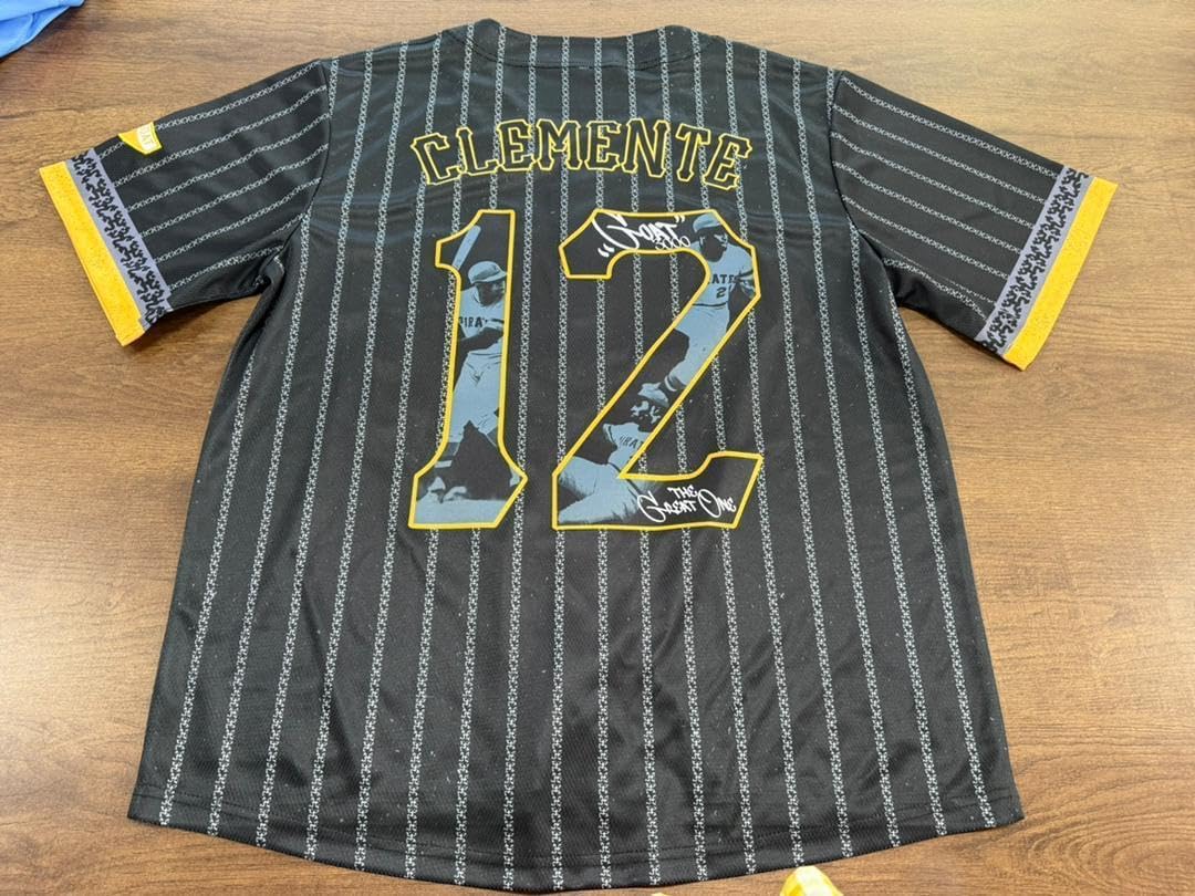 PR Clemente #21 Coquí Baseball Jersey – Heritage Pinstripe, Button-Front Game Day Top | Breathable Performance Mesh