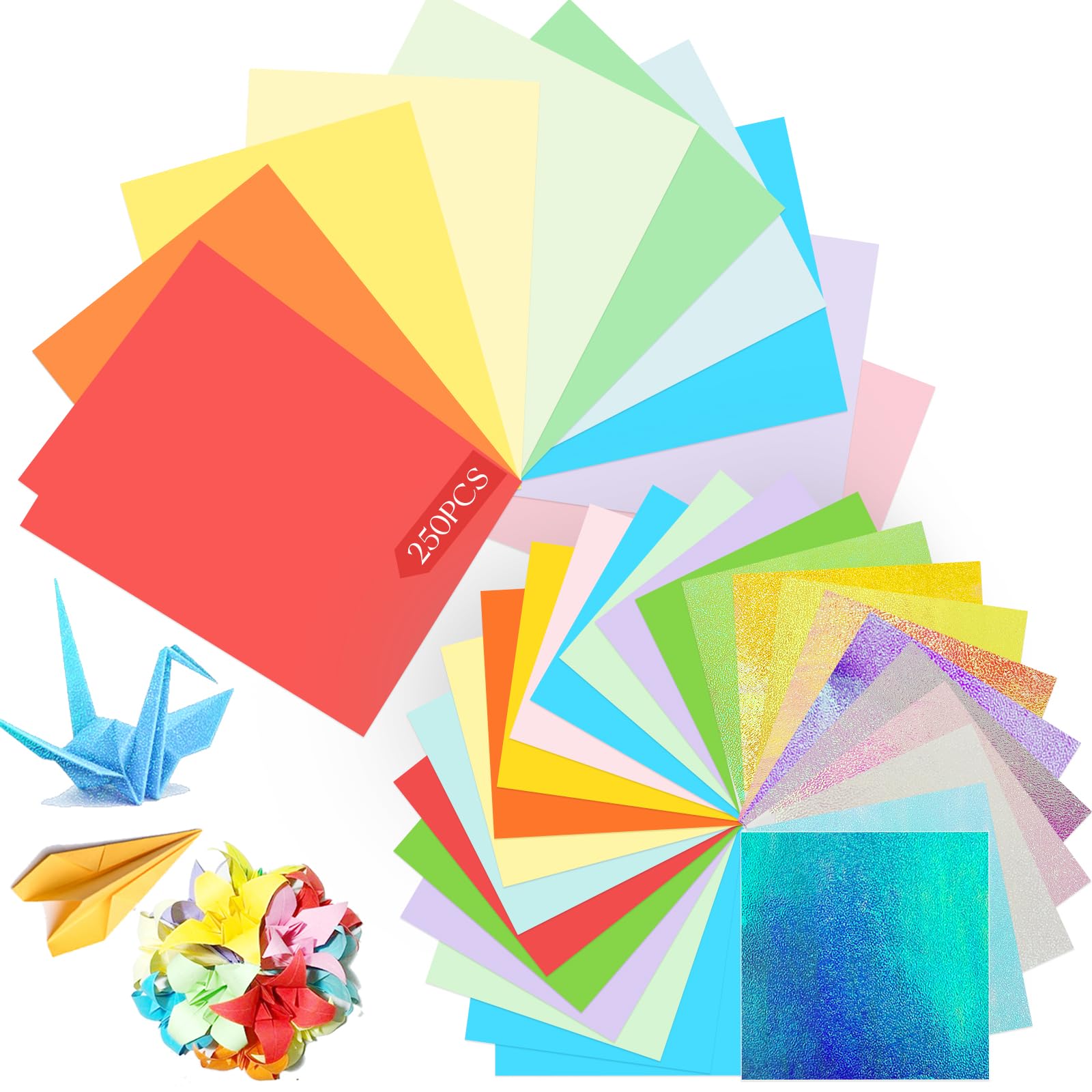 Daily Treasures 250 Sheets Origami Paper Set,21cm×29cm / 15cm×15cmDouble Sided Colour Origami + Iridescent Glitter Origami Paper Arts and Crafts,Handmade for DIY