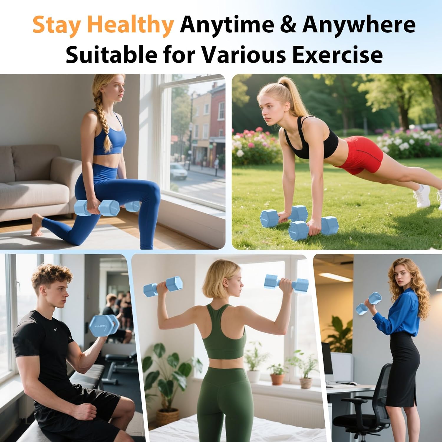 Adjustable Dumbbell Set of 2, 4 in 1 Free Weights Dumbbells Set, Hand Weights for Women at Home, 5 lb Dumbbells Set with Non-slip Comfort Handle for Home Gym Exercise Workout Training