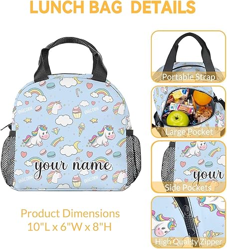 Miniatura 3 de Lonchera personalizada de unicornio para niños, pequeñas bolsas de almuerzo aisladas, bonita lonchera reutilizable para mujeres, bolsas de almuerzo