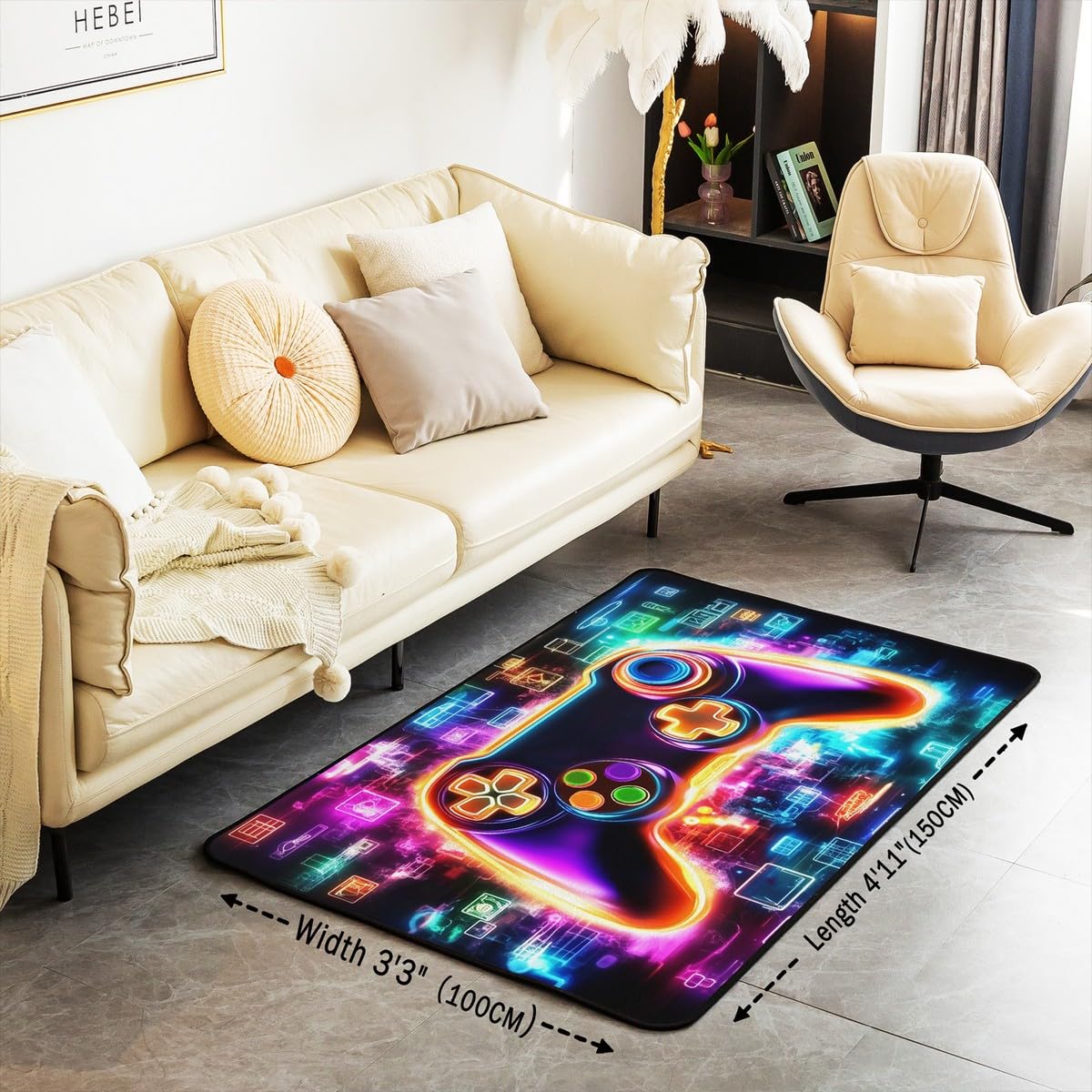 Loussiesd Dziecięcy gracz dekoracyjny dywan 100 * 150 cm gamingowy salon dywany do sypialni dla chłopców dziewcząt nastolatków nowoczesna konsola do gier kontroler wewnętrzna mata podłogowa gra