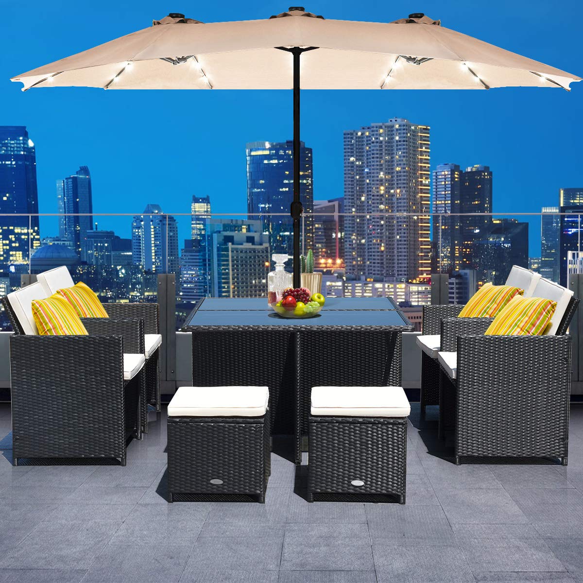 Amazon Com Tangkula 15 Ft Solar Led Patio Double Sided Umbrella Outdoor Extra Large Market Umbrella With 36 Led Lights Solar Powered Led Umbrella With Crank Handle 12 Ribs Solar Outdoor Twin Table