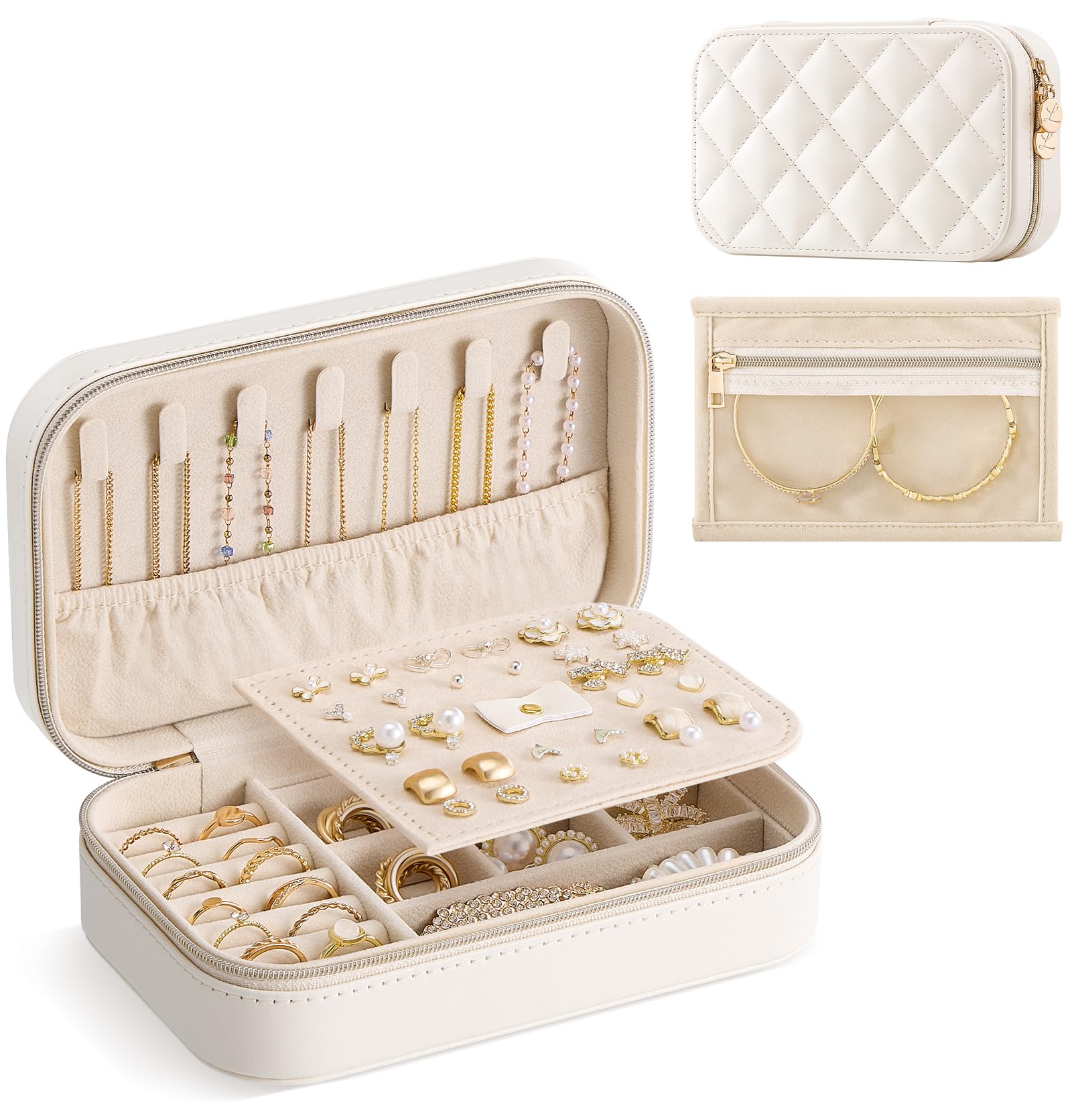 Lolalet Travel Jewelry Case for Women Girls Travel Jewelry Organizer with Clear Storage Bag Small Portable Jewelry Box