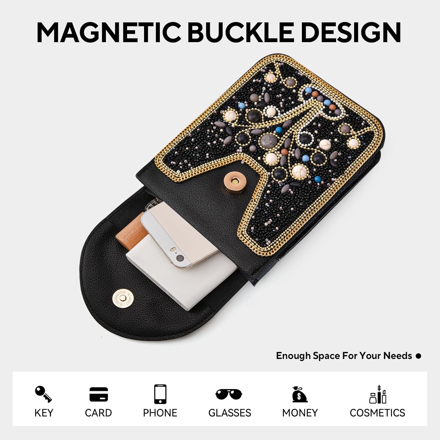 Small Beaded Crossbody Bag for Women, Boho Cell Phone Shoulder Purse Wallet with Handcrafted Colorful Beads - Image 5