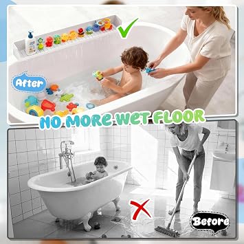 Dreamtop Bathtub Splash Guard for Tub, 2.6FT Play Shelf for Bathing, Toy Tray Caddy Holder for Tub, Grey Silicone Tub Splash Guard Prevent Water Spills in Bathroom