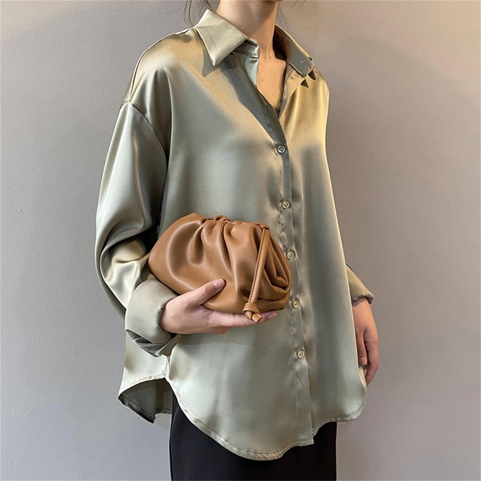 Blusa de manga larga con botones para mujer, estilo informal, de manga larga, holgada