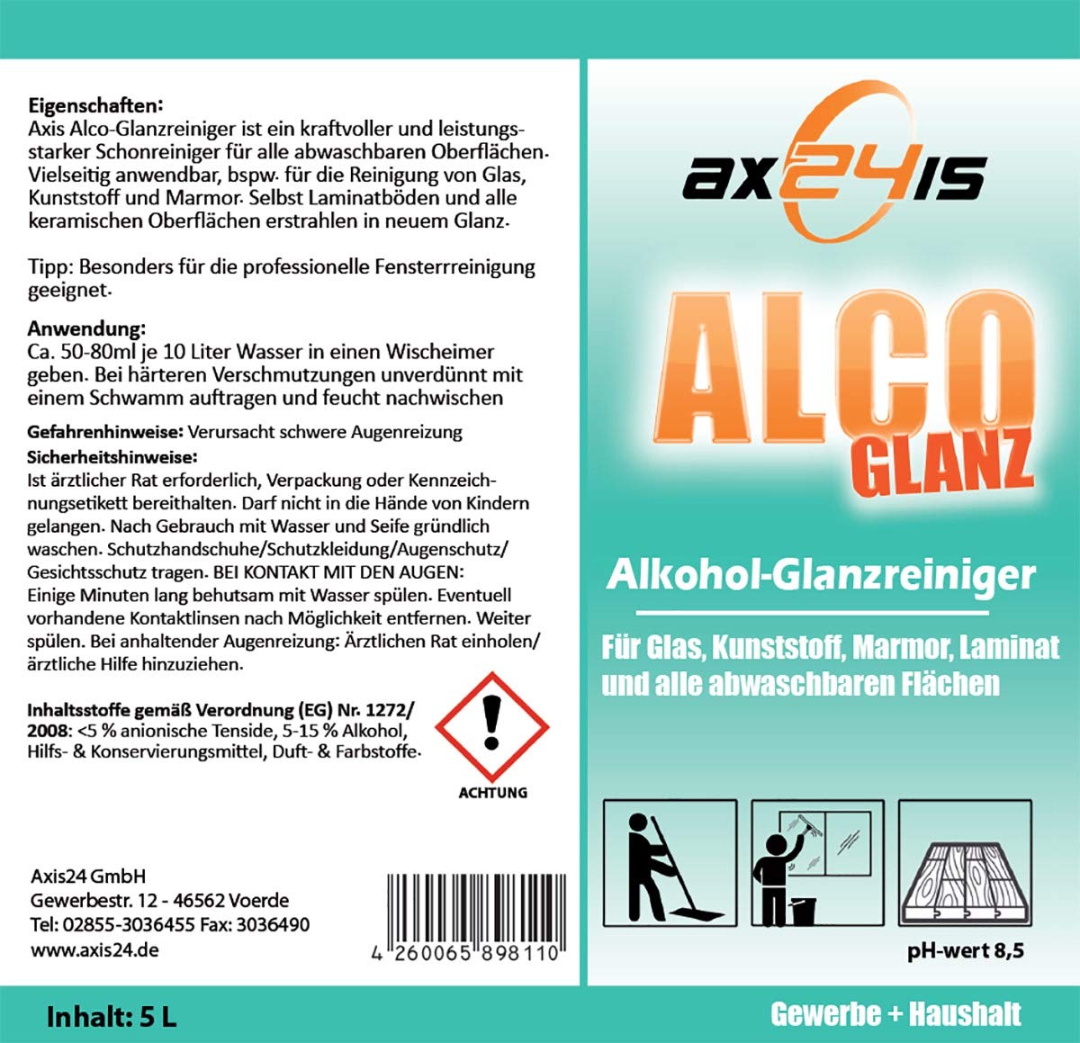 Alkoholreiniger 5l Konzentrat - Glanzreiniger für Glas & Marmor