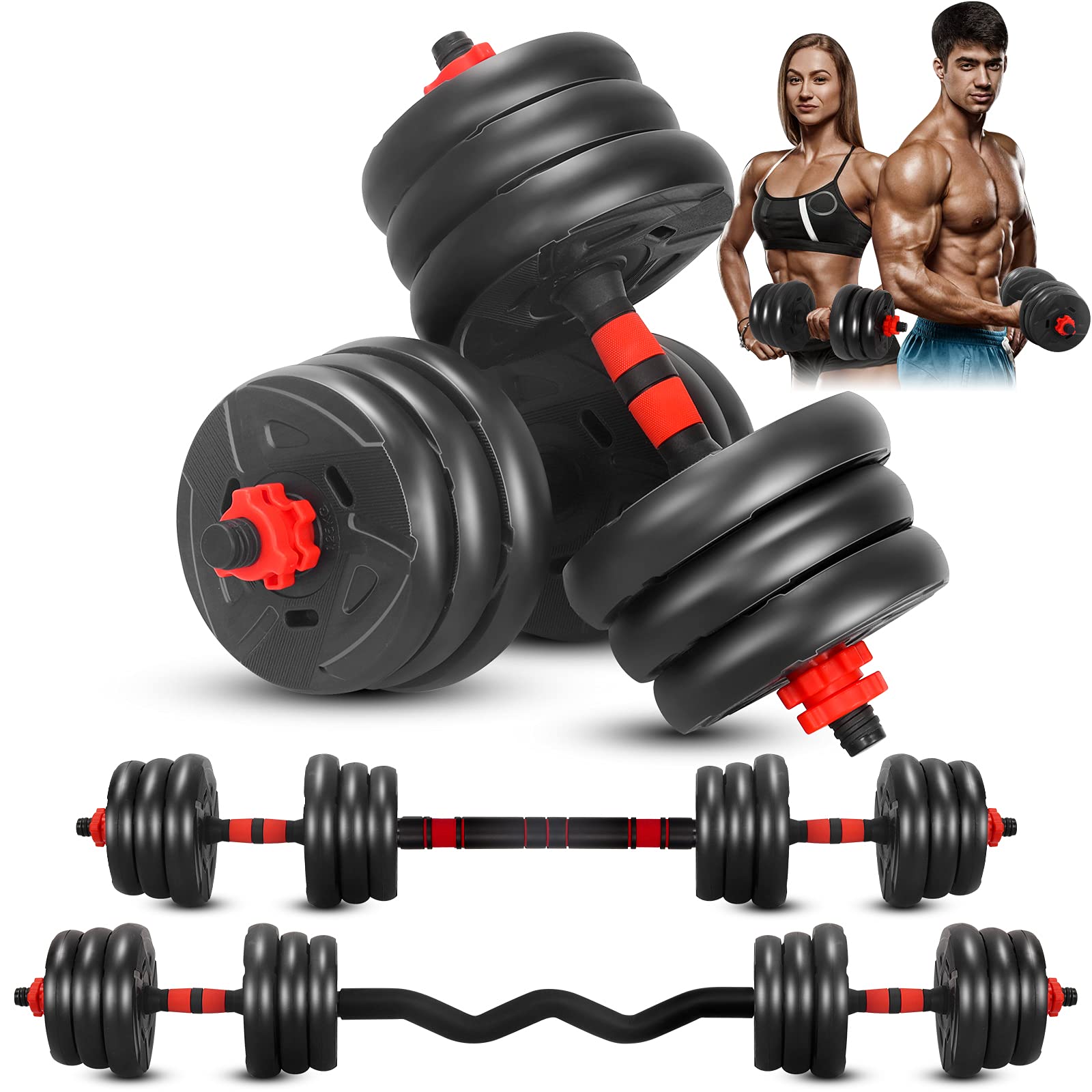 Photo 1 of Adjustable Weight Dumbbell Barbell Set, 4-In-1 Dumbbell Set, 44 Lb Free Weight Dumbbell, with Curved Bar Connector, for Women Men Workout Fitness, Home Gym Exercise Training Dumbbell Sets 44LB 44LB -black