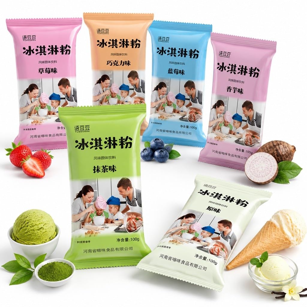 Mezcla De Helado En Polvo Casera 6 Sabores: ¡no Se Necesita Máquina! (100g×6) - Vainilla Fresa Arándano Matcha Chocolate Taro