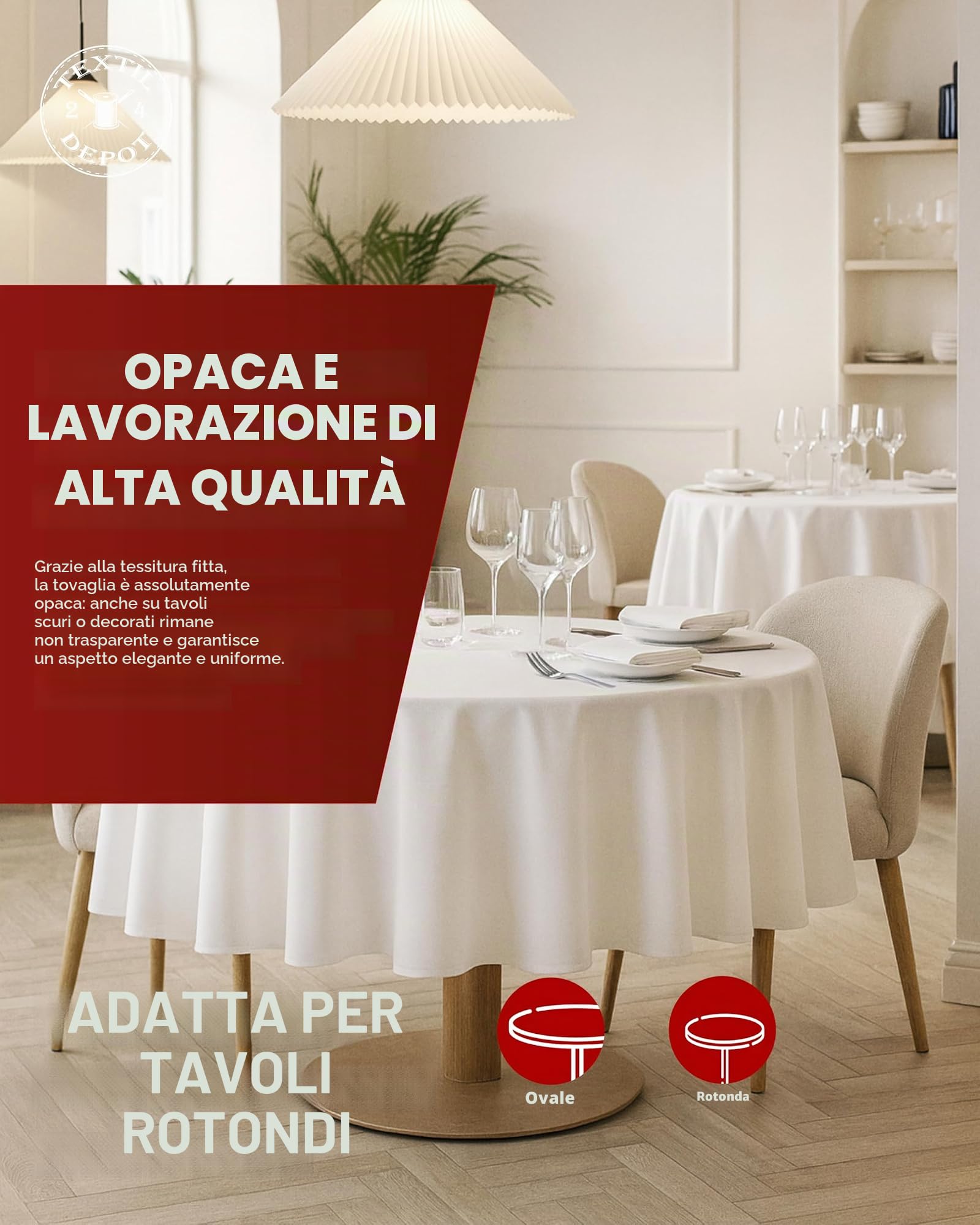 Tovaglia 200 cm rotonda 100% cotone bianco