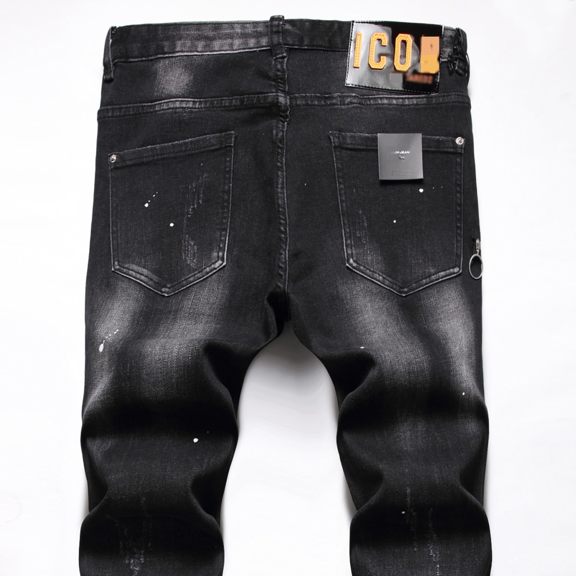 Jeans Uomo Slim Fit Strappati - Pantaloni in Denim Elasticizzato con Spruzzi di Inchiostro, Stile Streetwear Y2K e Hip-Hop Casual