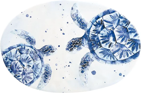 UPware 17 Inch Melamine Serving Platter Oval Platter BPA-Free Large Platter for Charcuterie, Food, Fruit, Snack, and Dessert (Indigo Sea Turtle)
