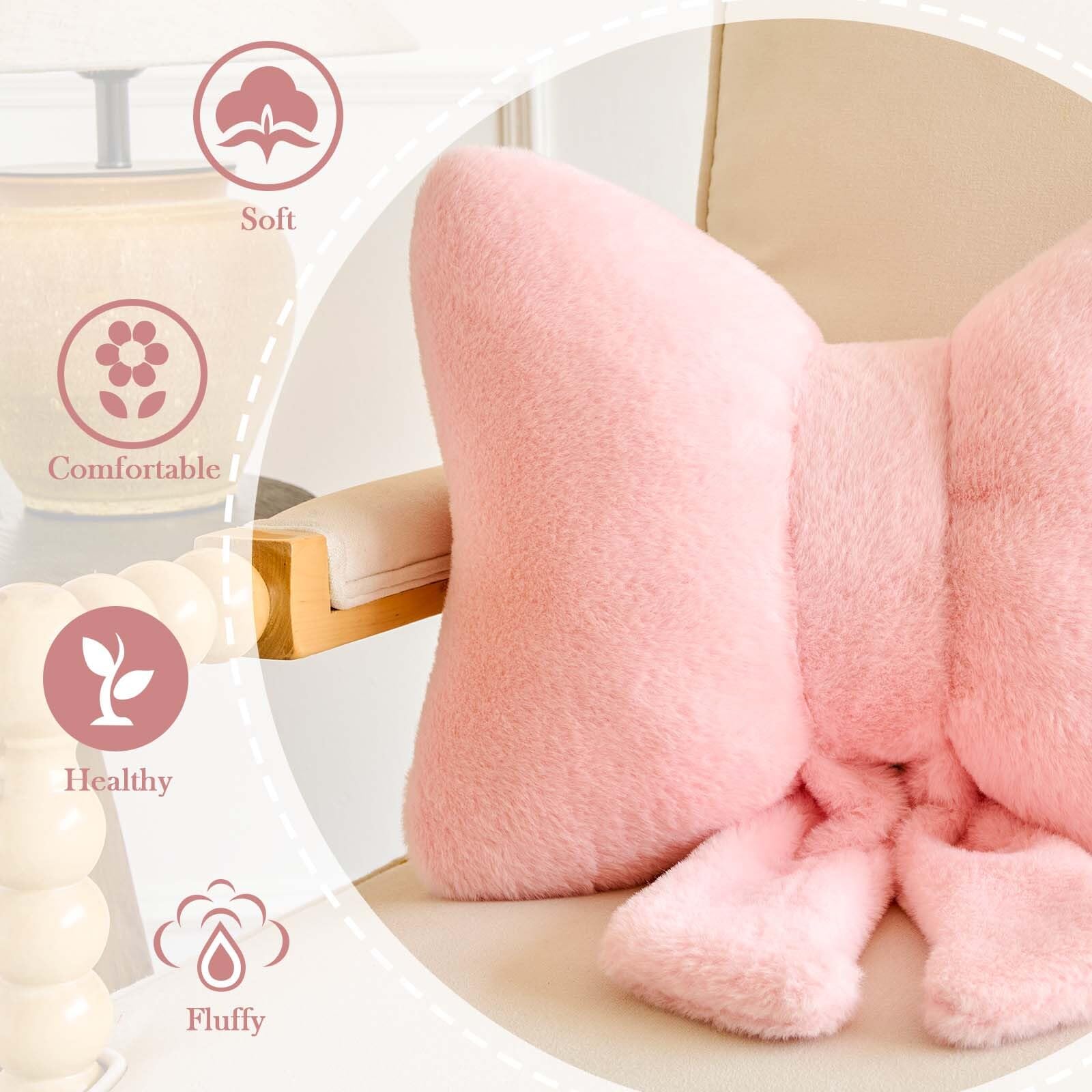 Lfsaaj Schleifen-Überwurfkissen, dekorative Schleifenkissen, ästhetische Raumdekoration, Schleifenkissen, niedliches kokettes Plüsch-Lendenkissen für Bett, Couch, Wohnen (Rosa, 40,6 cm)