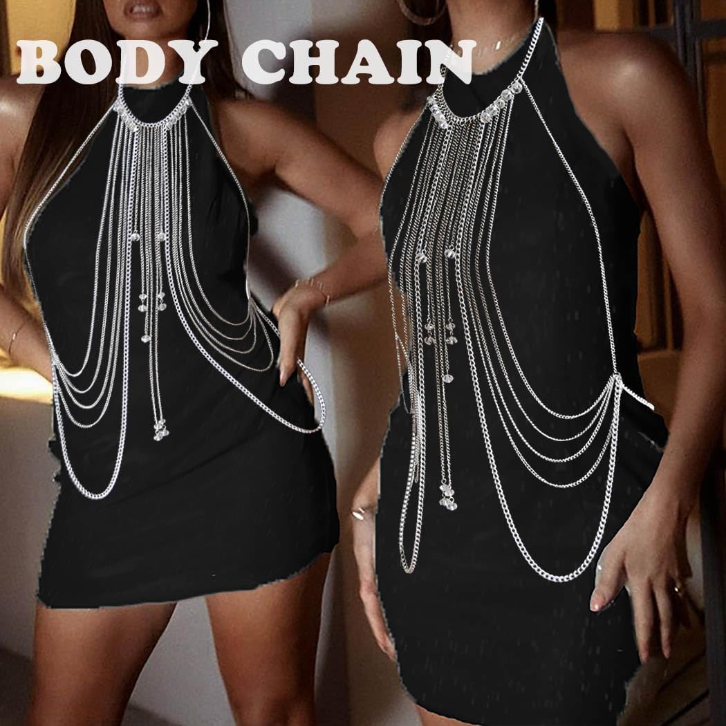 CanB Body Chain Necklace Flower Lace Body Chain Layered Tassel Body Crossover Harness Sexy Body Accessories for Women and Girls - Image 3
