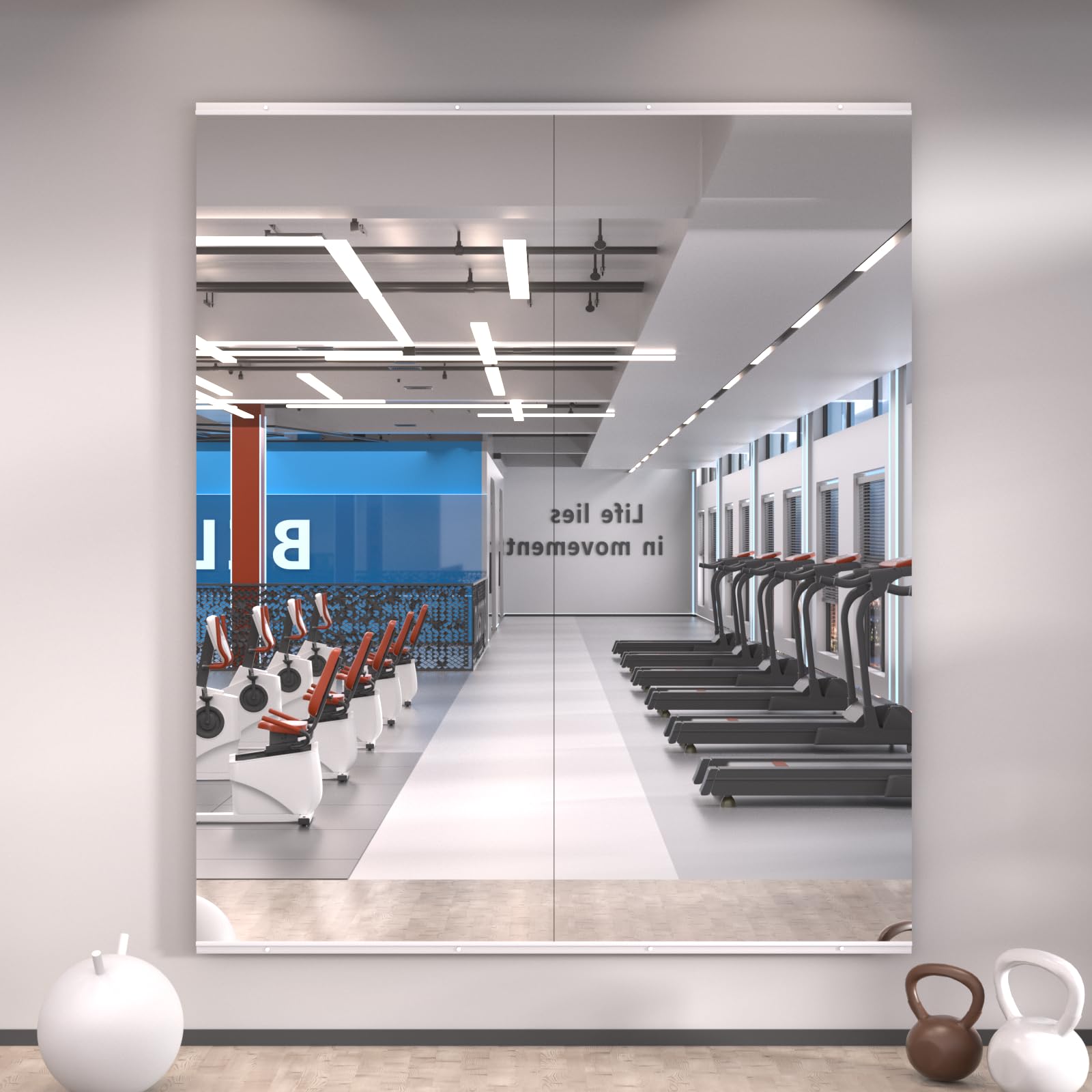 loaao home gym mirror, 56"x22"-2 pcs gym mirrors for wall, frameless, tempered glass, large workout mirrors for home gym, dance studio, yoga room, garage gym