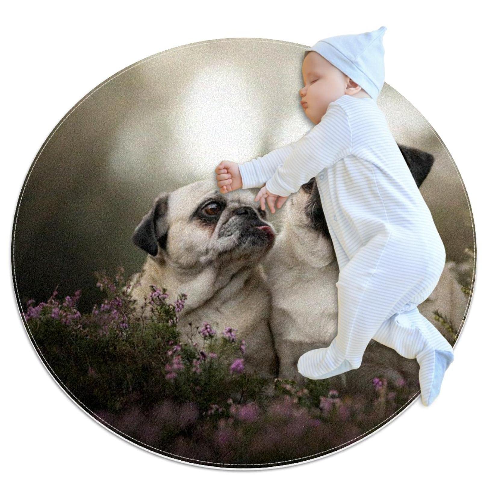 Tapis de jeu pour enfants animaux tapis rond filles garçons