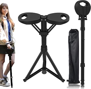 Folding Cane with Seat Lightweight 3.5lbs Aluminum Alloy&PP, Triple Leg Stable Design 330lbs, Portable Walking Stick Stool for Hiking/Travel/Elderly, Includes Storage Bag