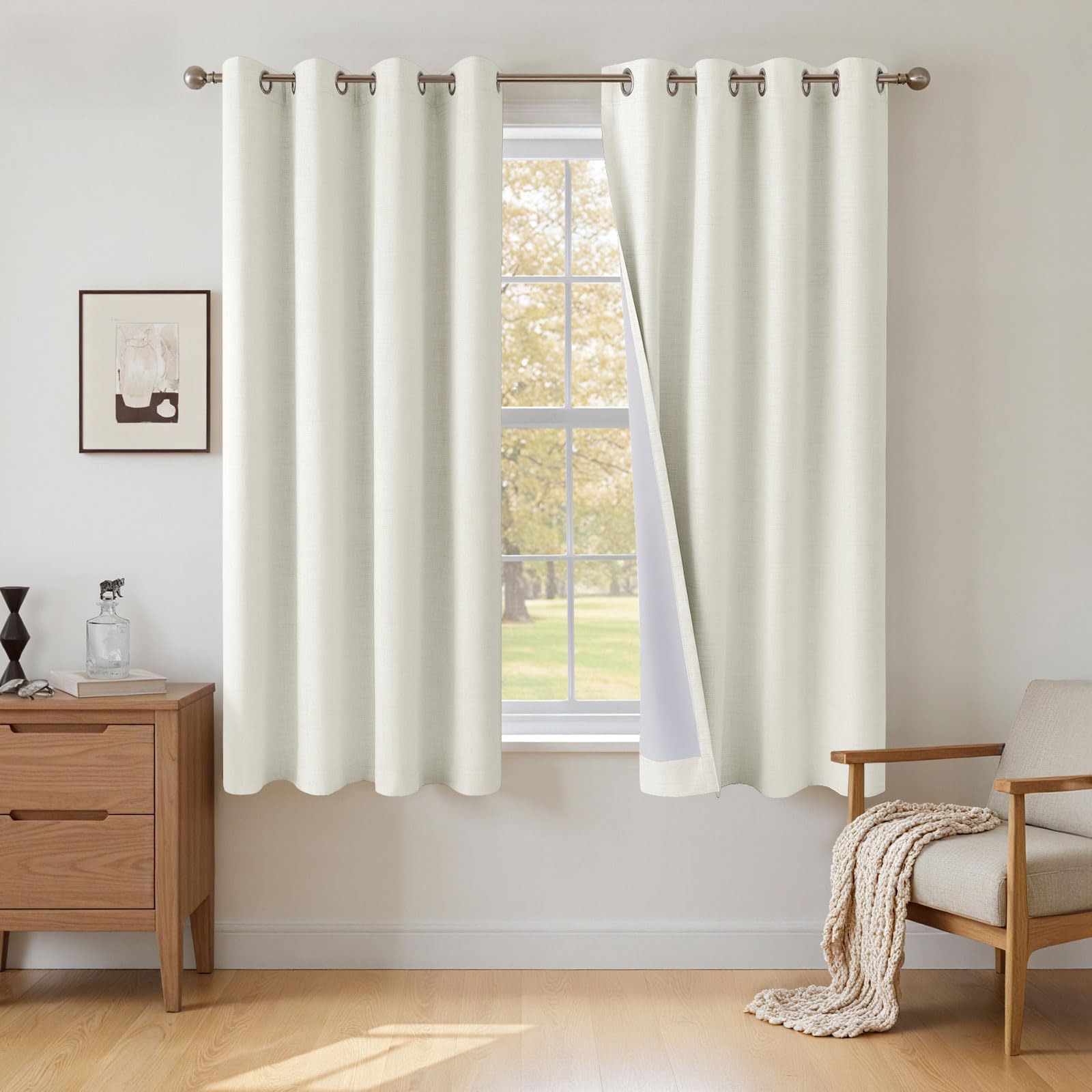 INOVADAY 100% Blackout Curtains 54 Inch Drop 2 Panels, Thermal Insulated Eyelet Curtains with Coating Back Layer for Bedroom & Living Room, 46" W x 54" L, White
