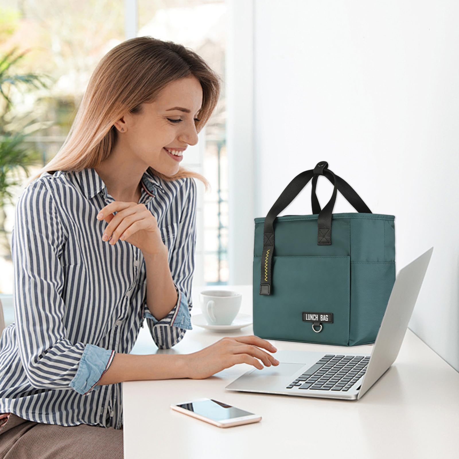 JSTHHTT Bolsa Termica Porta Alimentos, Lonchera Aislada Bolsa, Loncheras de Trabajo, Bolsa Comida Trabajo Viajes, Adecuado para el Trabajo, Viajes, Picnic, Oficina (Verde) — view 5