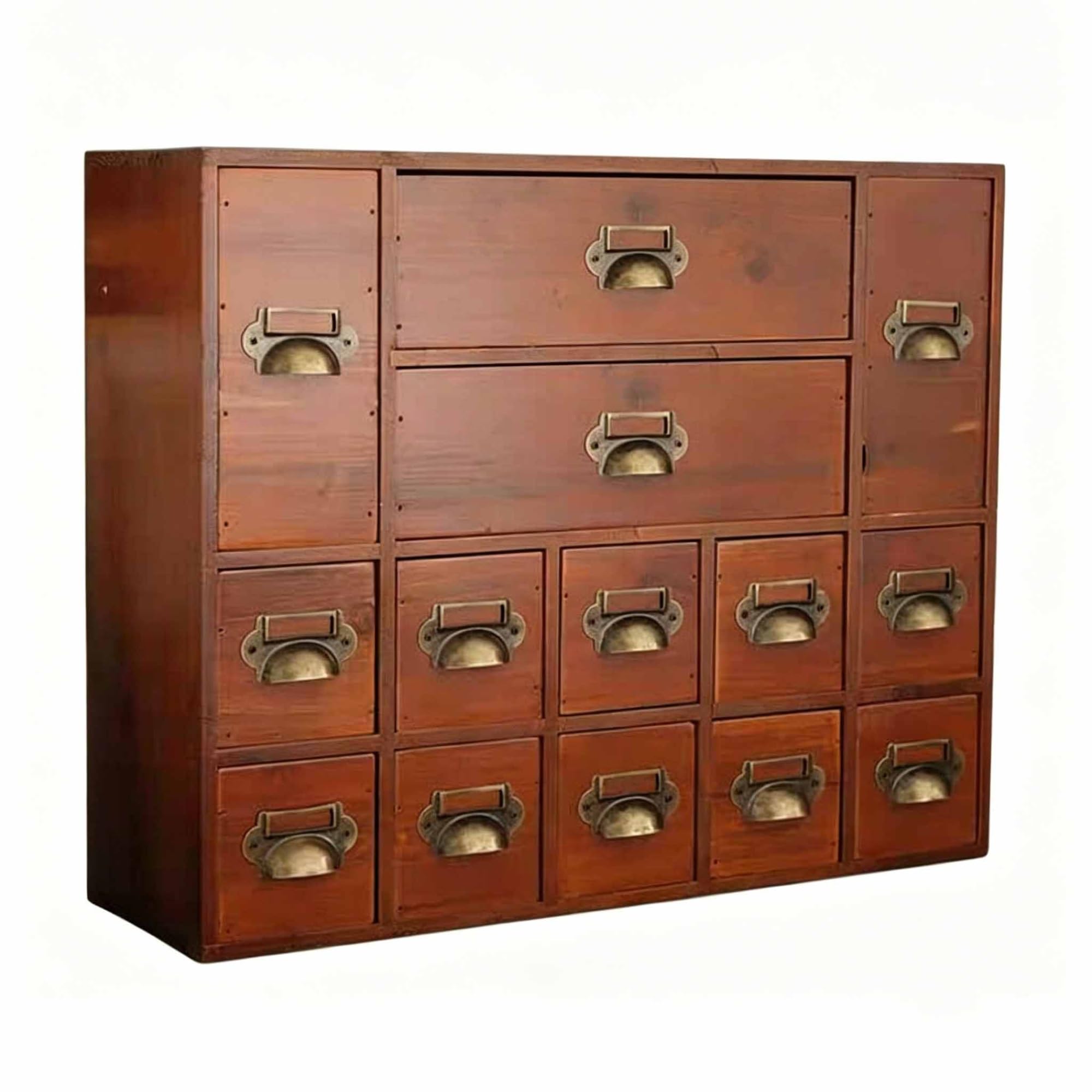Apothecary Cabinet, Library Card Catalog Small Curio Cabinet, Tabletop Apothecary with 14 Drawers, Wooden Storage Box for Organize Herbal, Tea Bag, Jewelry(Brown)