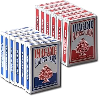 Plastic Playing Cards, Poker Size, Casino Quality, Jumbo Index, Exceptional Handing, Waterproof & Washable, Perfect for Texas Hold’em Poker, 6 Blue Deck & 6 Red Deck