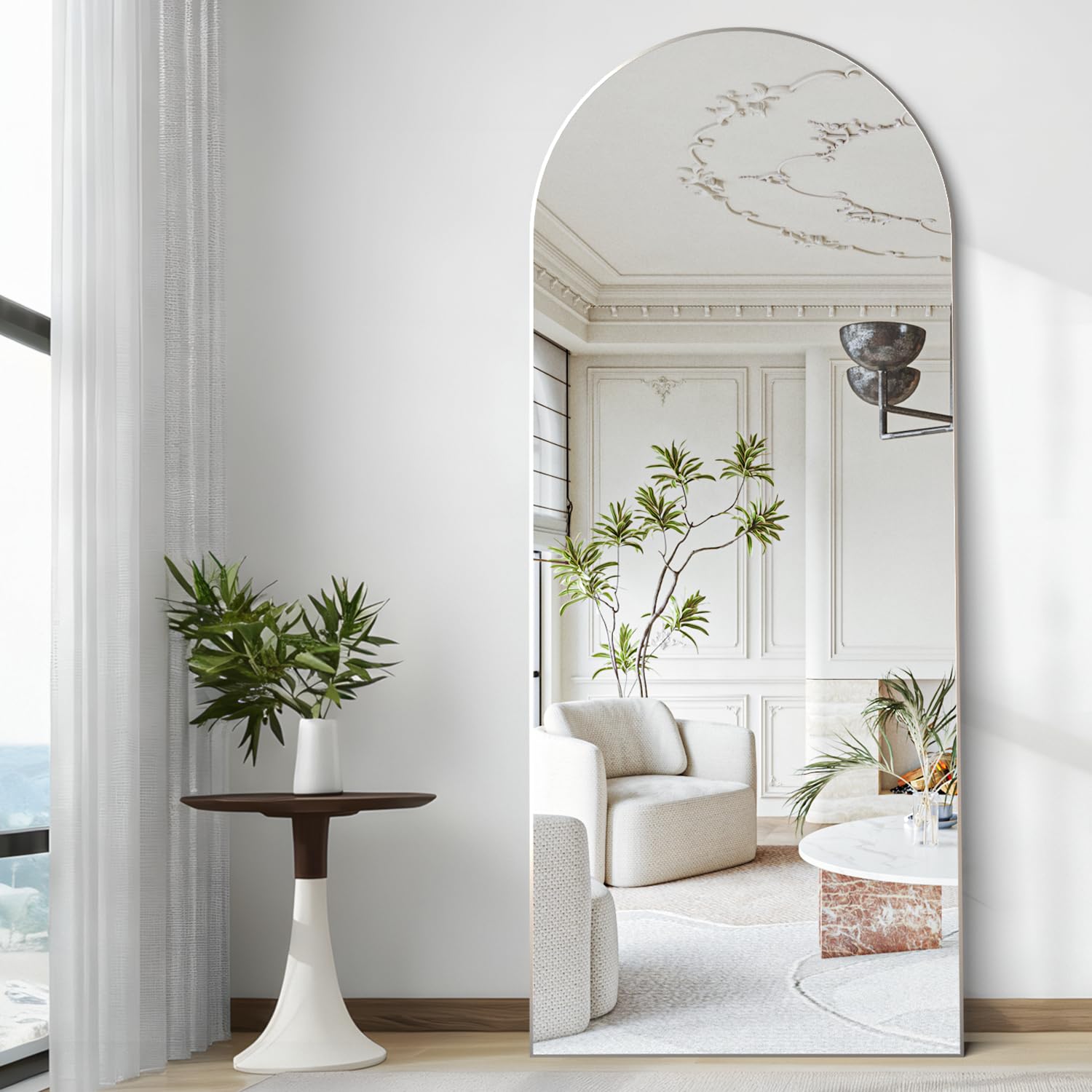 Elemango 165x60cm Arched Floor Mirror Full Length Full Body Wall Mirror with Aluminum Frame, Arched-Top Full Dressing Mirrors Standing Hanging or Leaning, for Bedroom Living Room, Silver