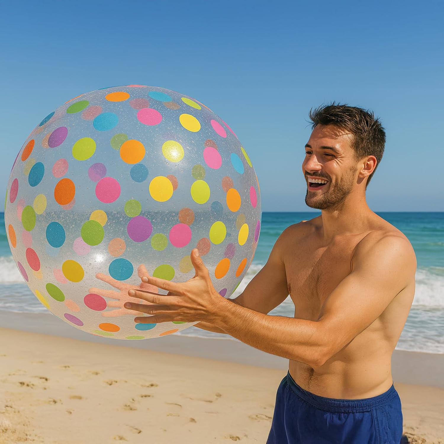 GiftExpress 40" Polka Dot Beach Ball - Giant Transparent Inflatable Ball for Swimming Pool Party - Summer Outdoor Water Toy & Decoration image 5 of 6 B0DZ5KLKJB