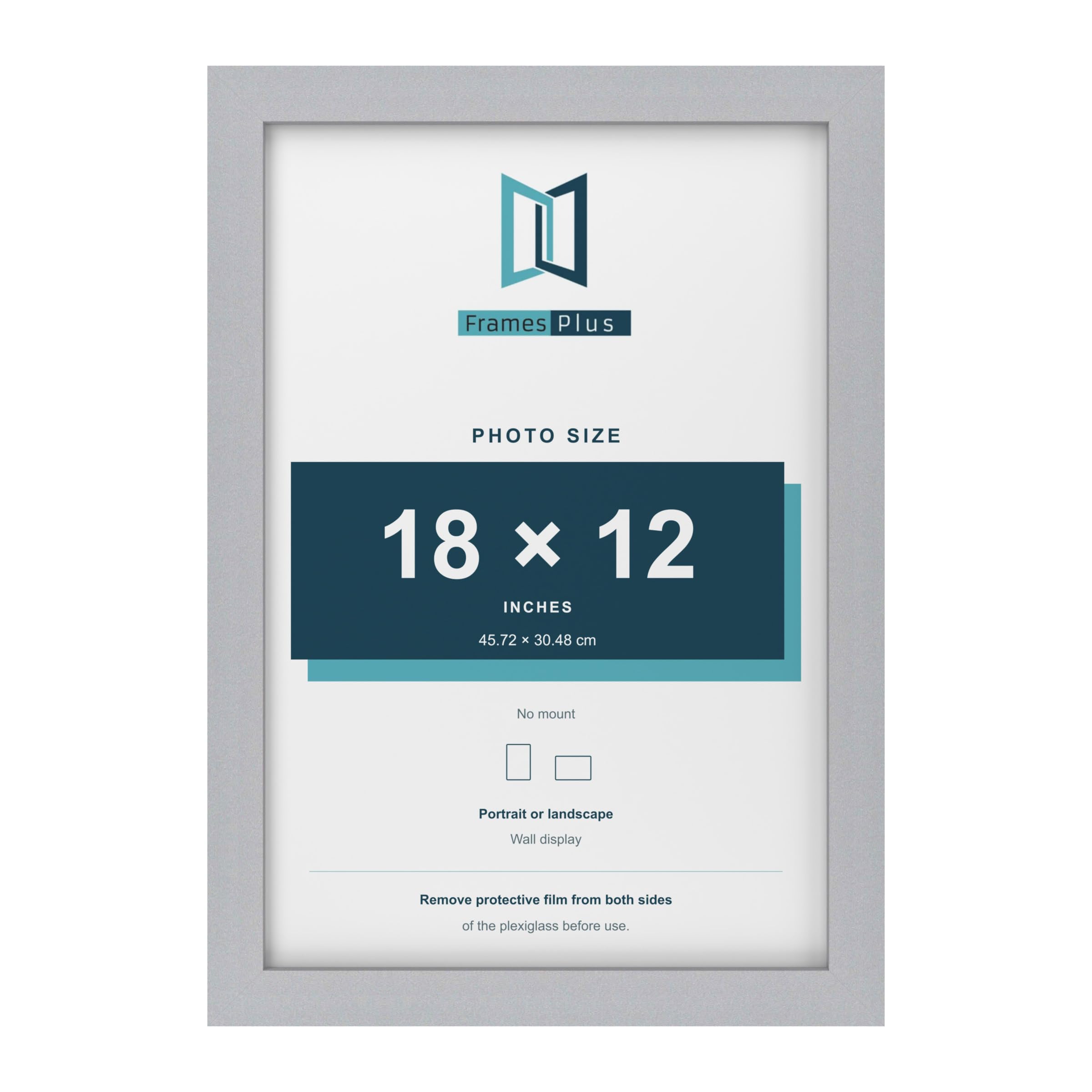 FramesPlus 18x12 Inch Picture Frame, Silver, Modern Photo Frame for Wall
